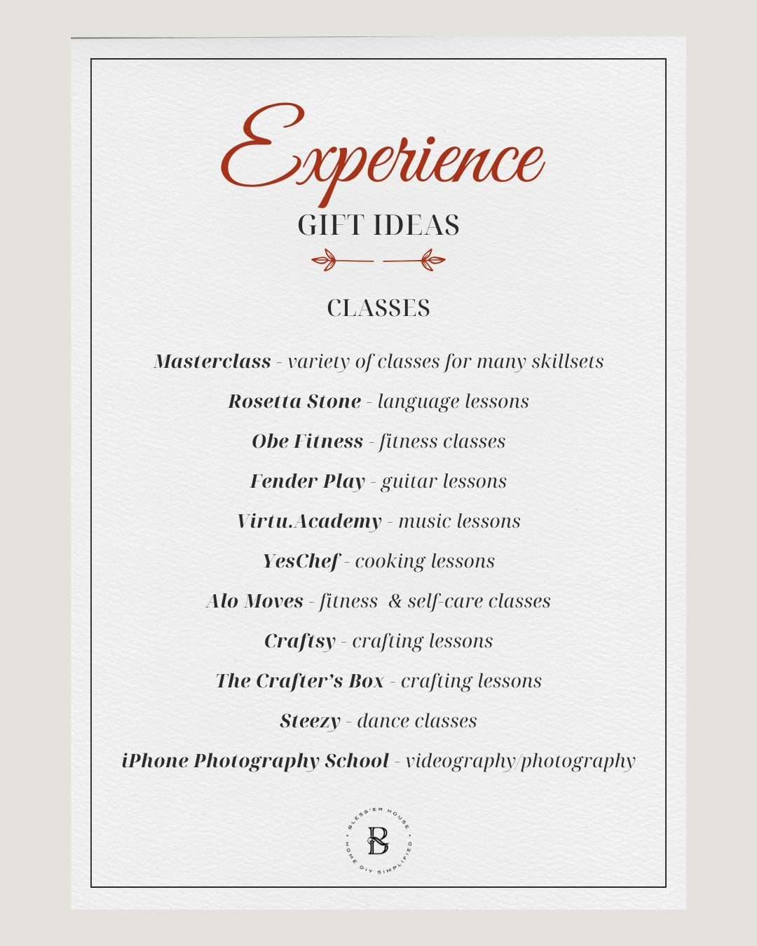 experience gift ideas - classes