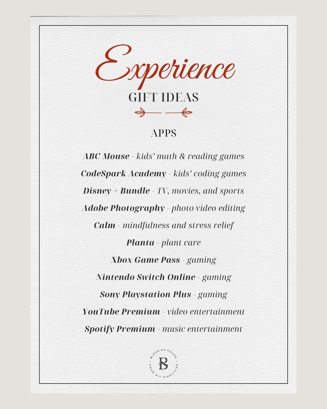 experience gift ideas - apps