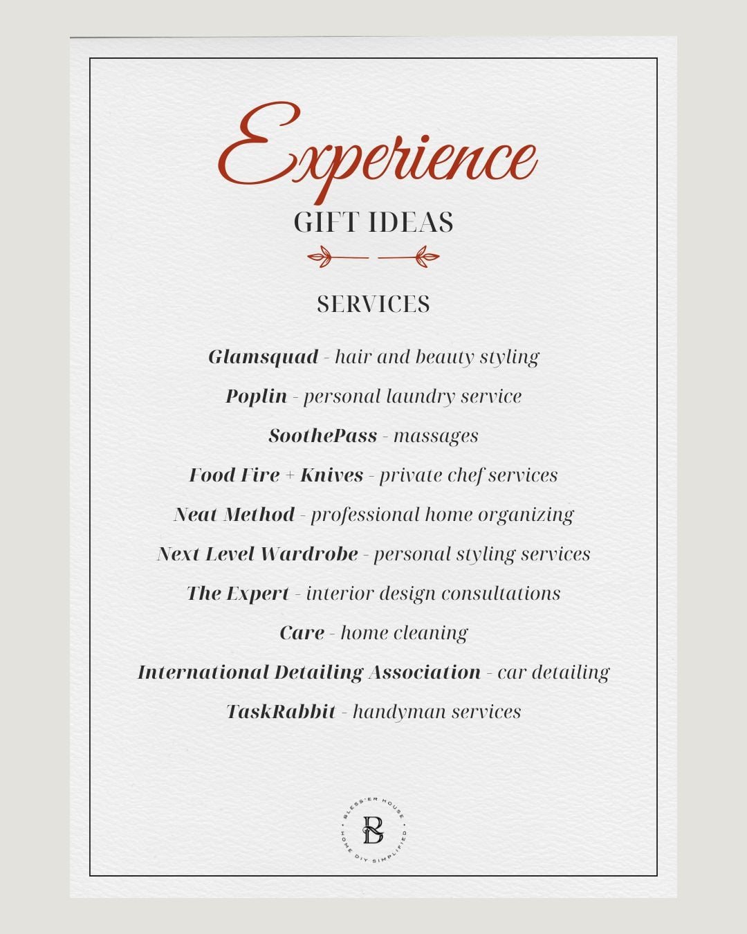 experience gift ideas - services