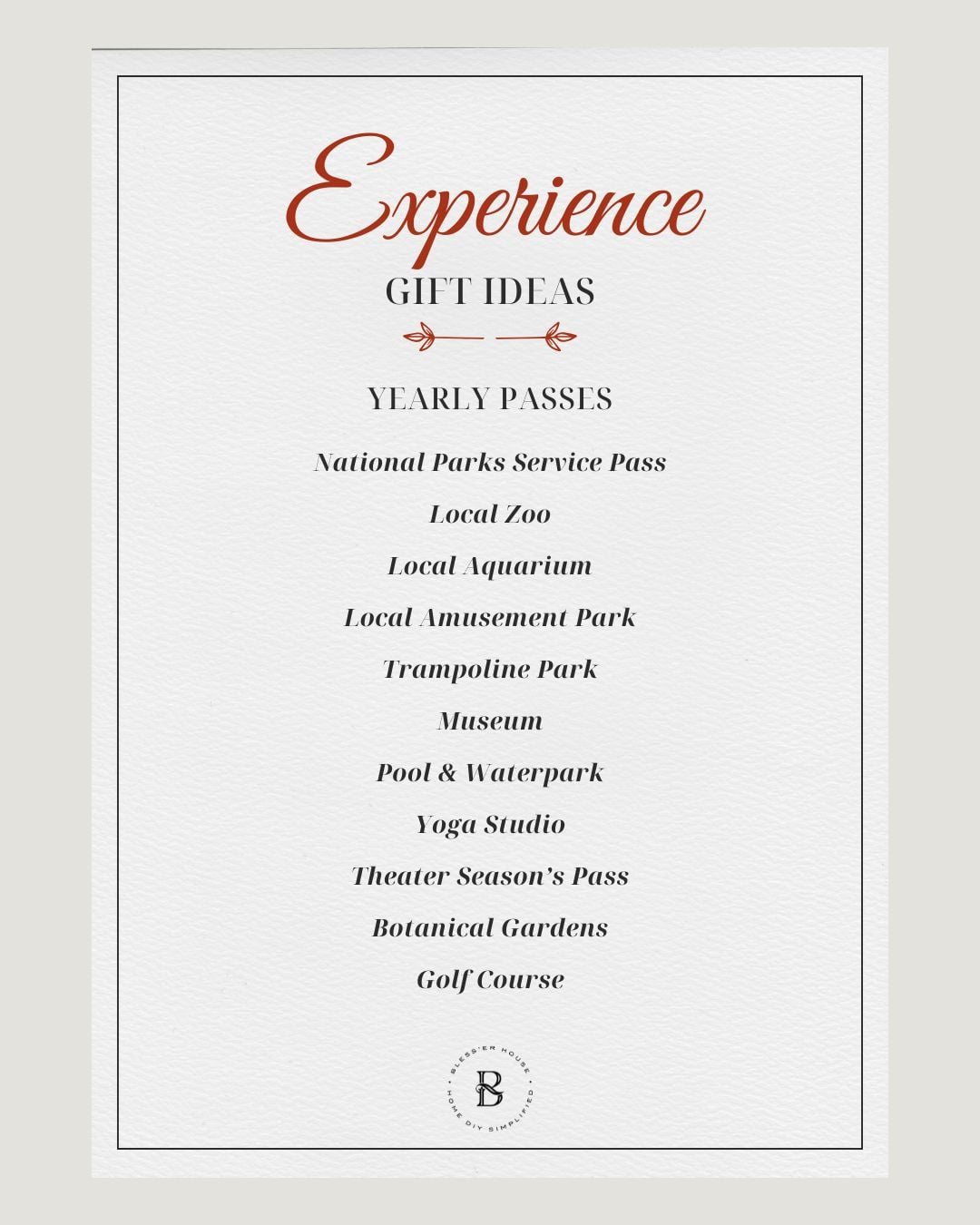 experience gift ideas - yearly passes