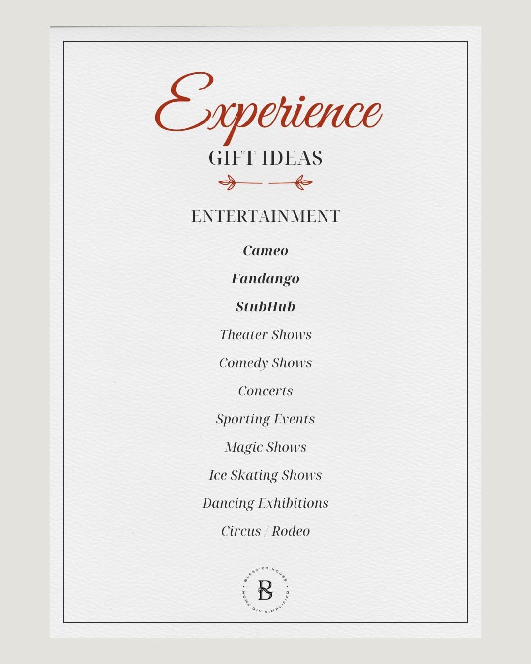 experience gift ideas - entertainment