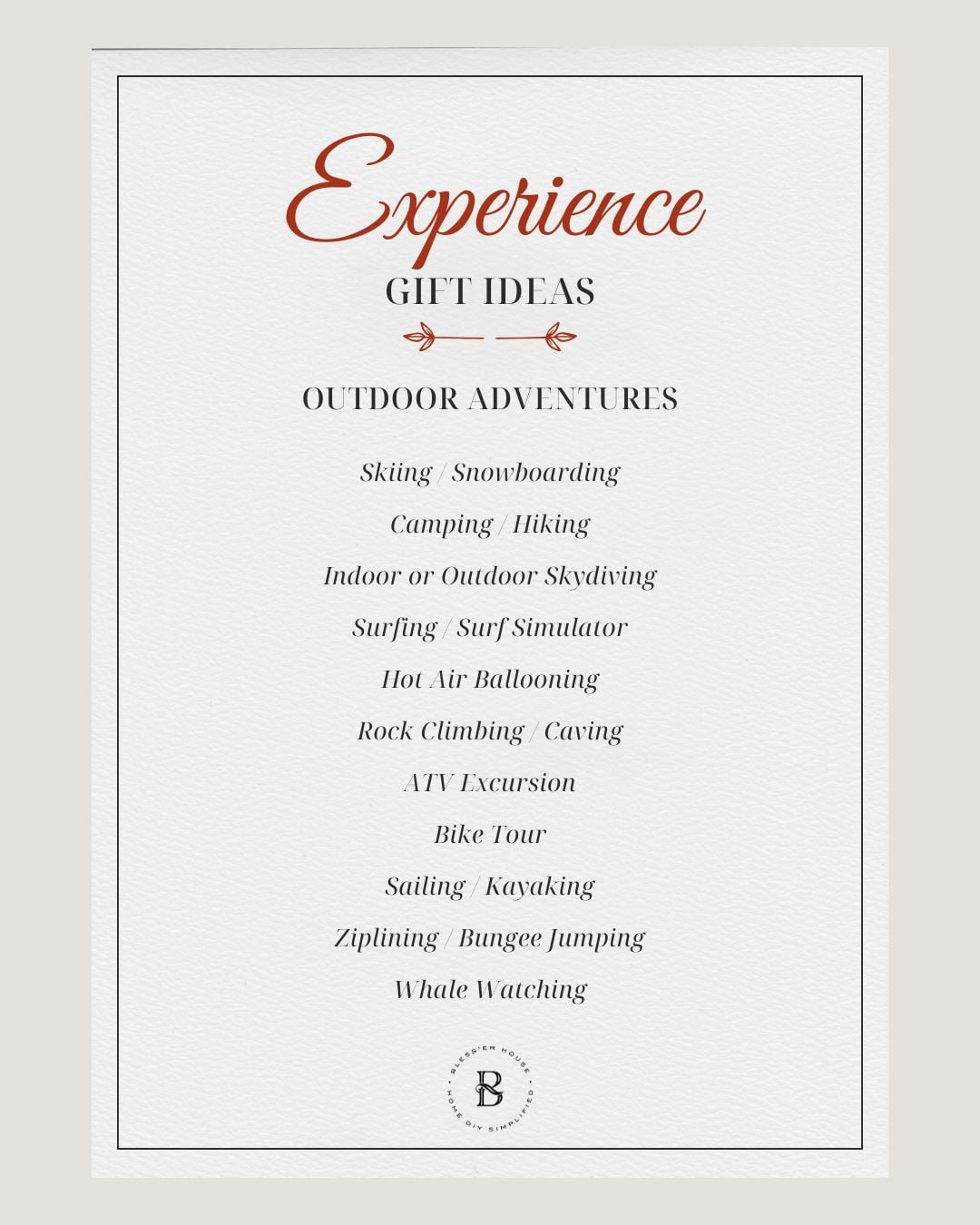 experience gift ideas - outdoor adventures