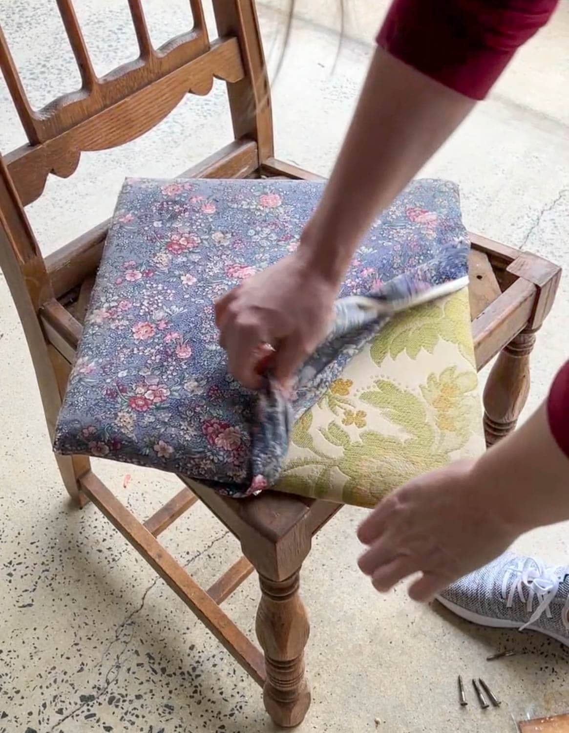 removing upholstery from a chair seat pad