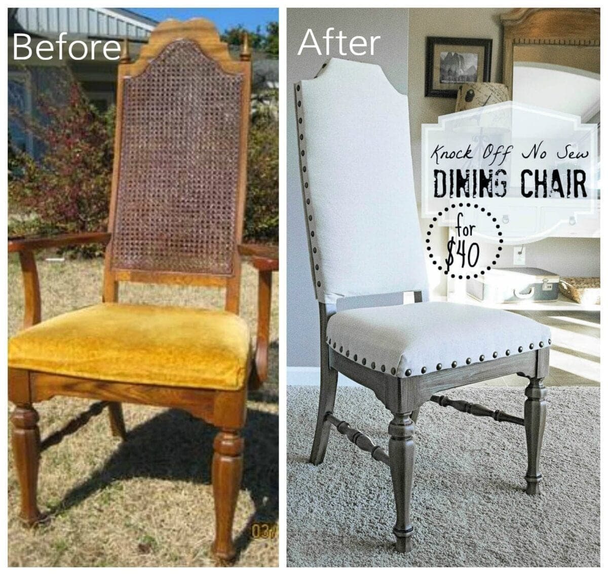 12 Goodwill Shopping Secrets Revealed | Unigumushane -- here is a before and after picture of a dining room chair I stached at Goodwill for a great price!