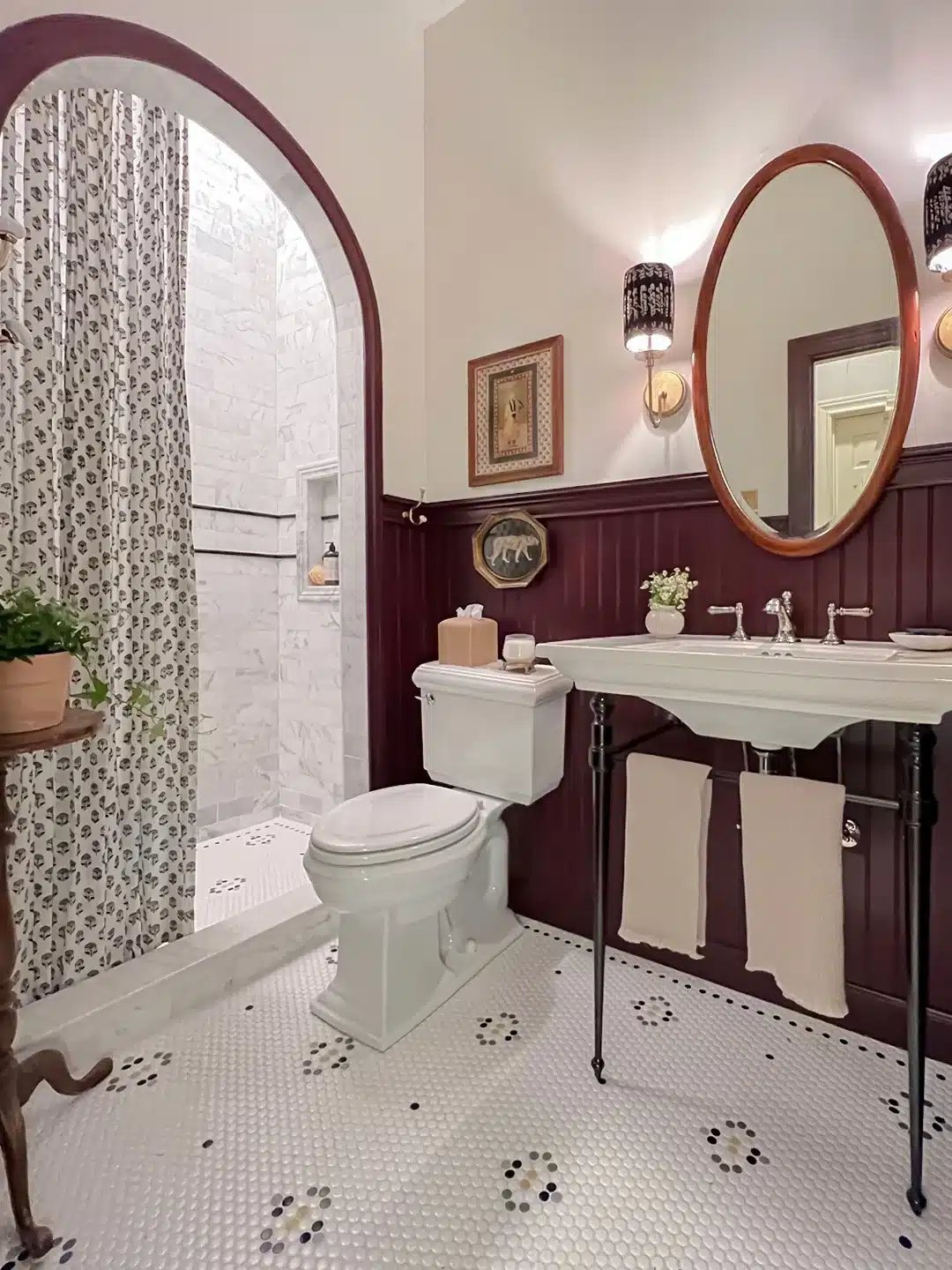 kin and kasa bathroom farrow and ball brinjal burgundy