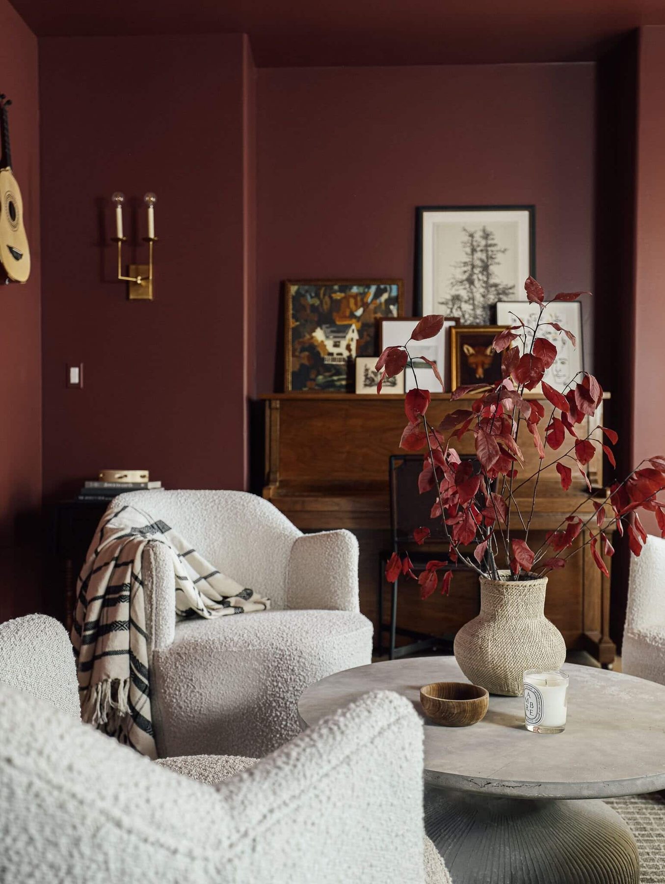chris loves julia music room benjamin moore fading twilight dark red paint color