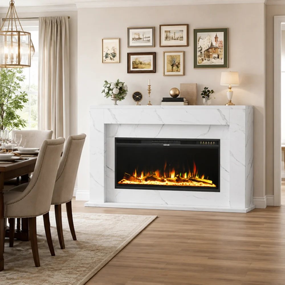 Sleek Marble Minimalist Electric Fireplace