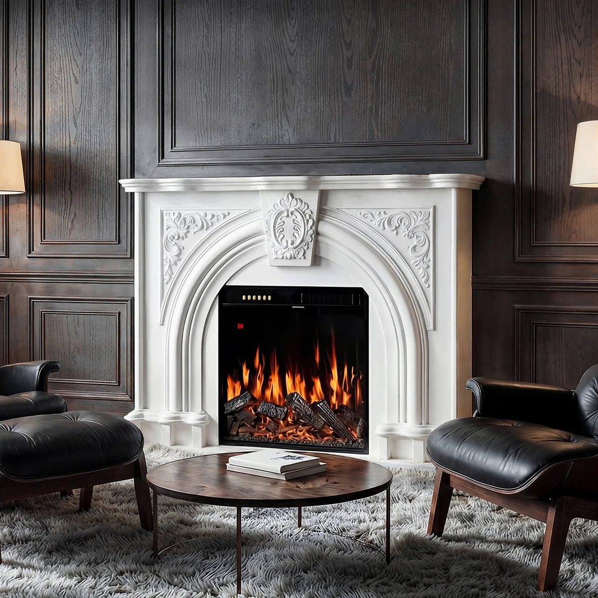 Ornate Carved French Electric Fireplace