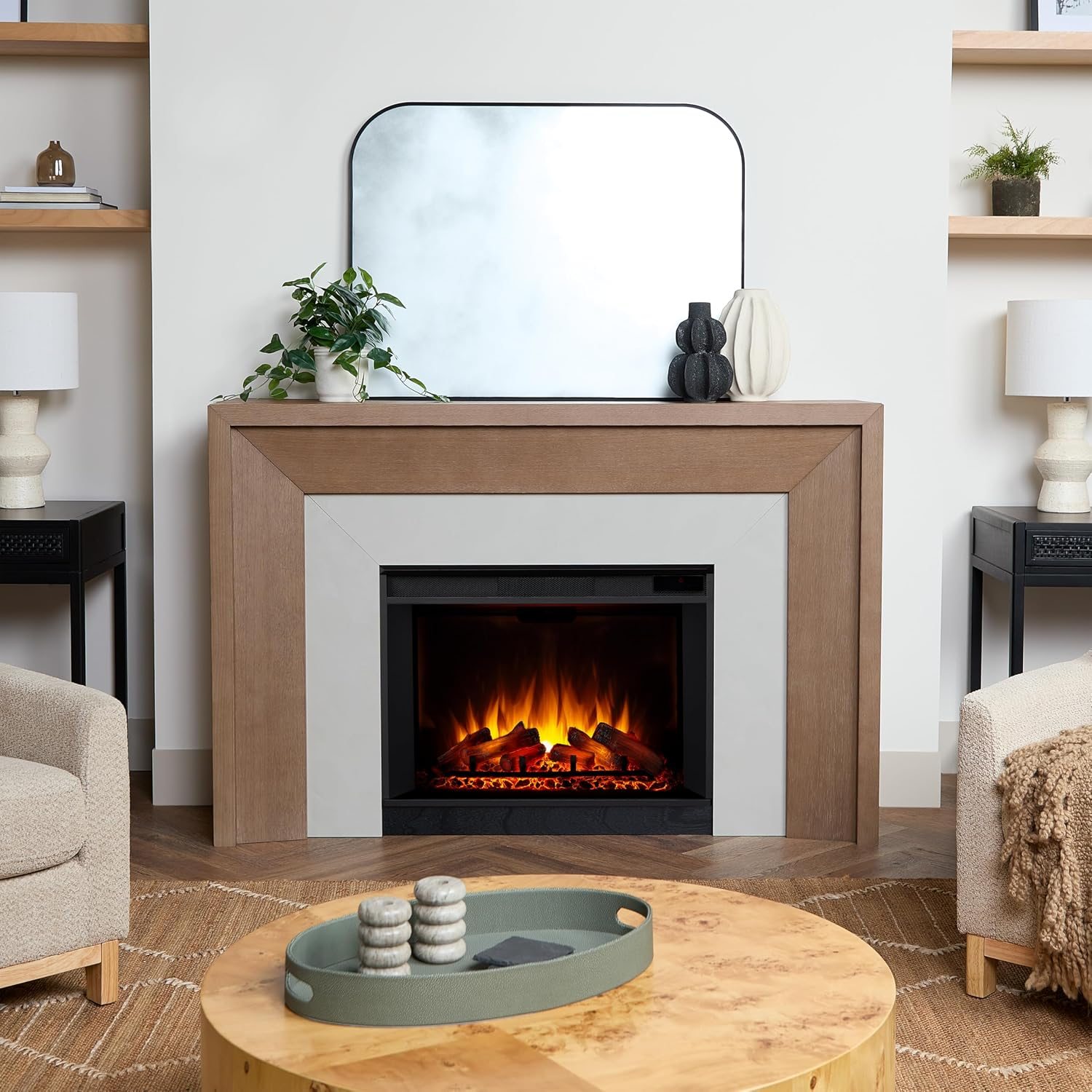 Modern Wood and Plaster Surround Electric Fireplace