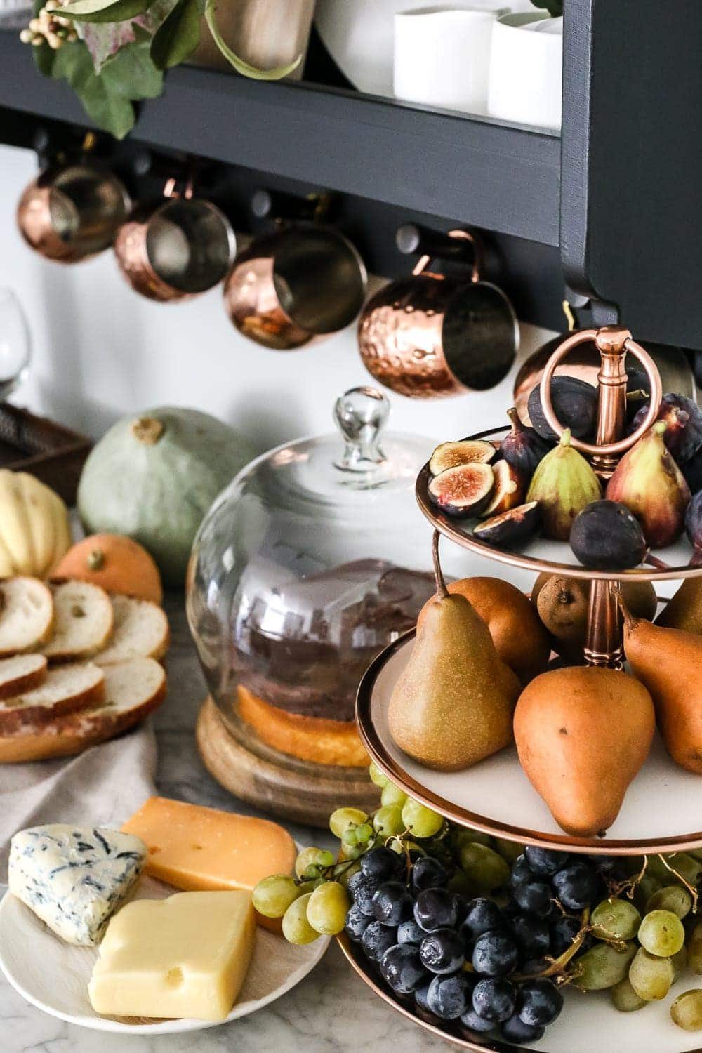 tiered copper tray with fruit