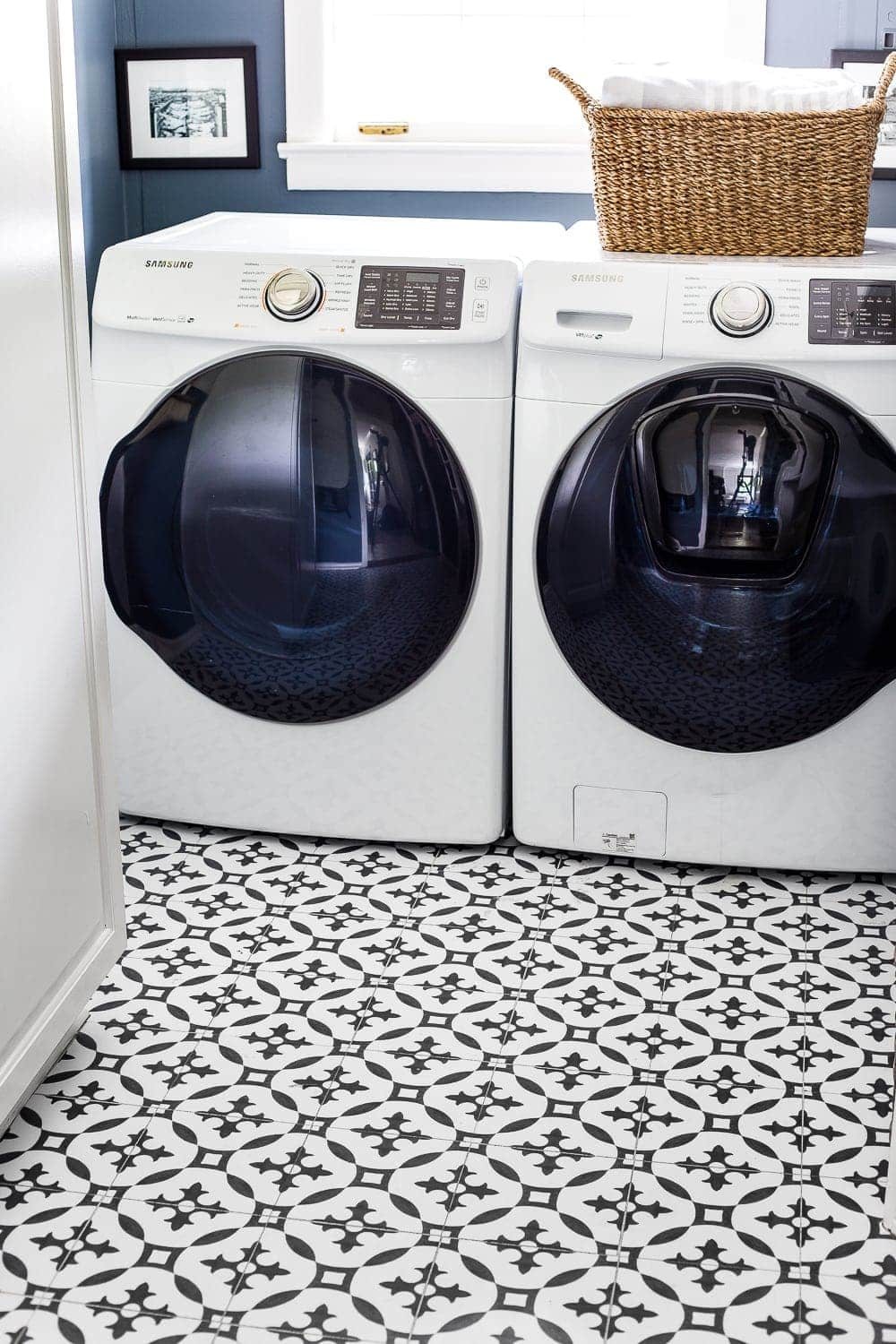 laundry room vinyl tile Moroccan patterned floor