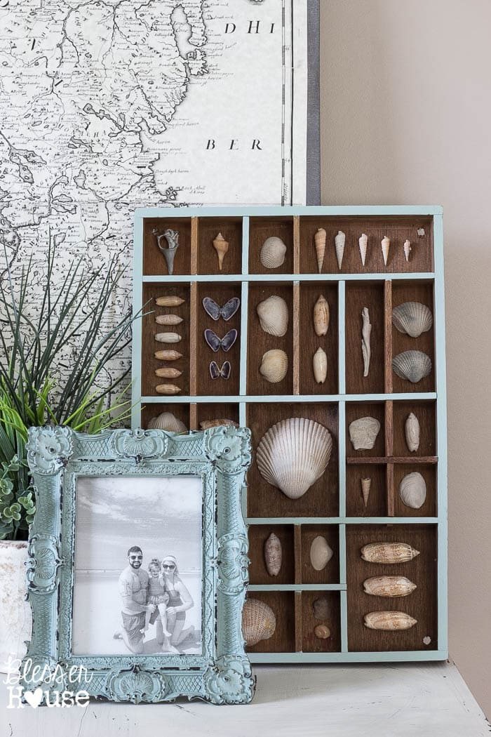 DIY Seashell Printer Tray Shadow Box + Coastal Vignette | Unigumushane