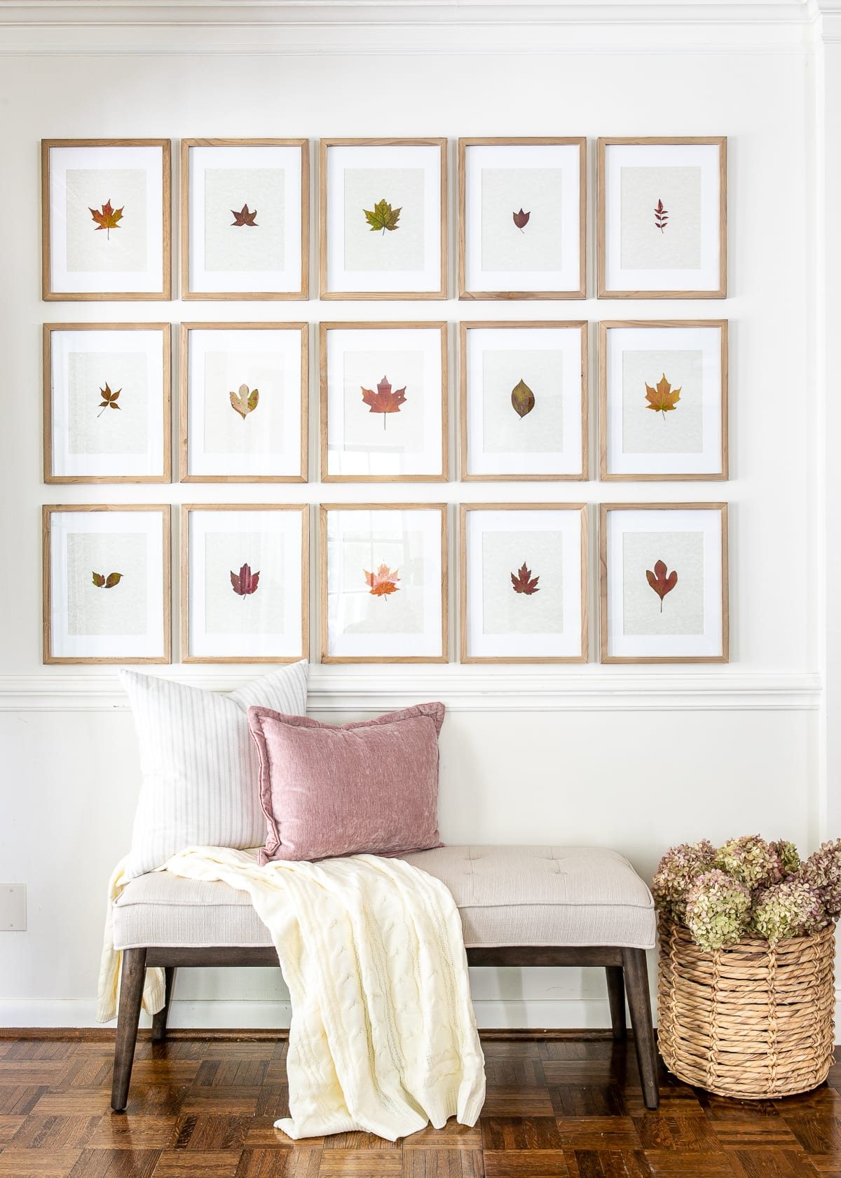 Pressed Leaf Art Gallery Wall and Fall Entryway