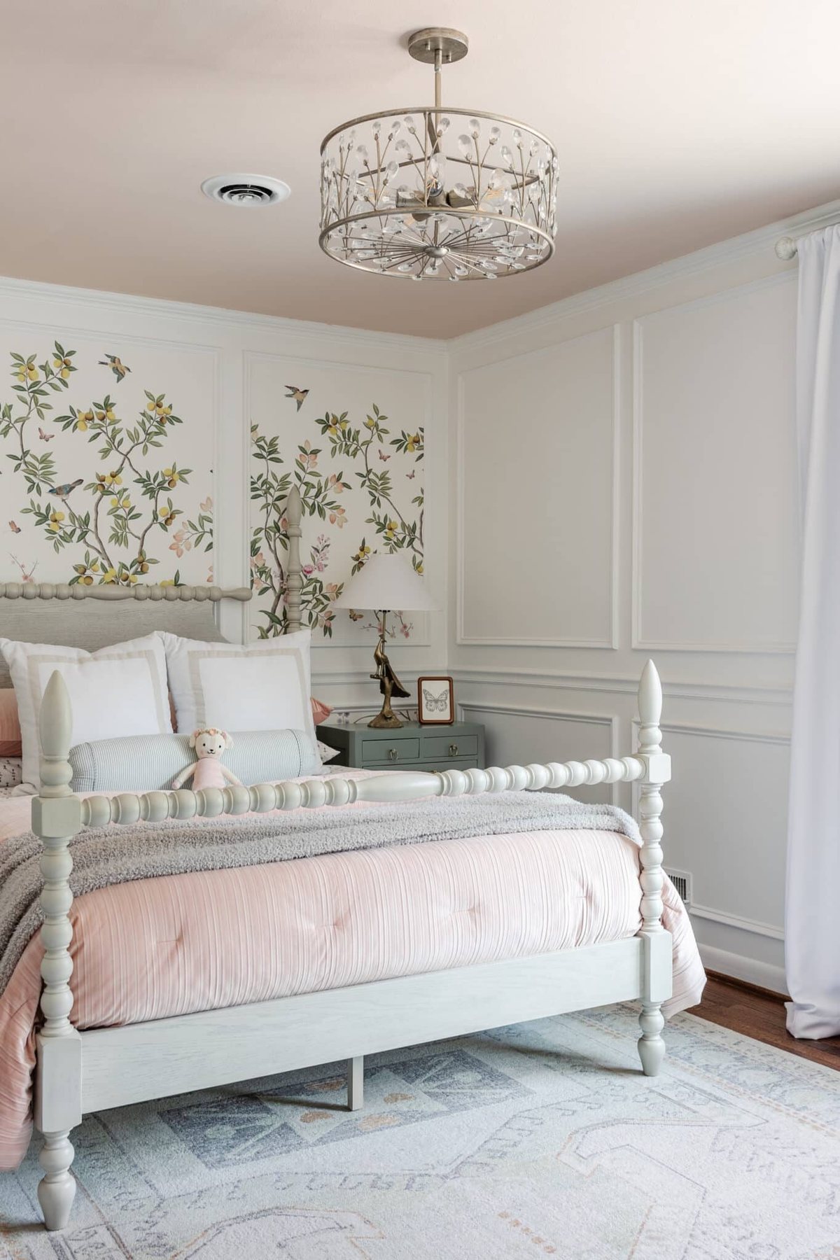 crystal floral nursery light fixture transitioned to little girl's bedroom