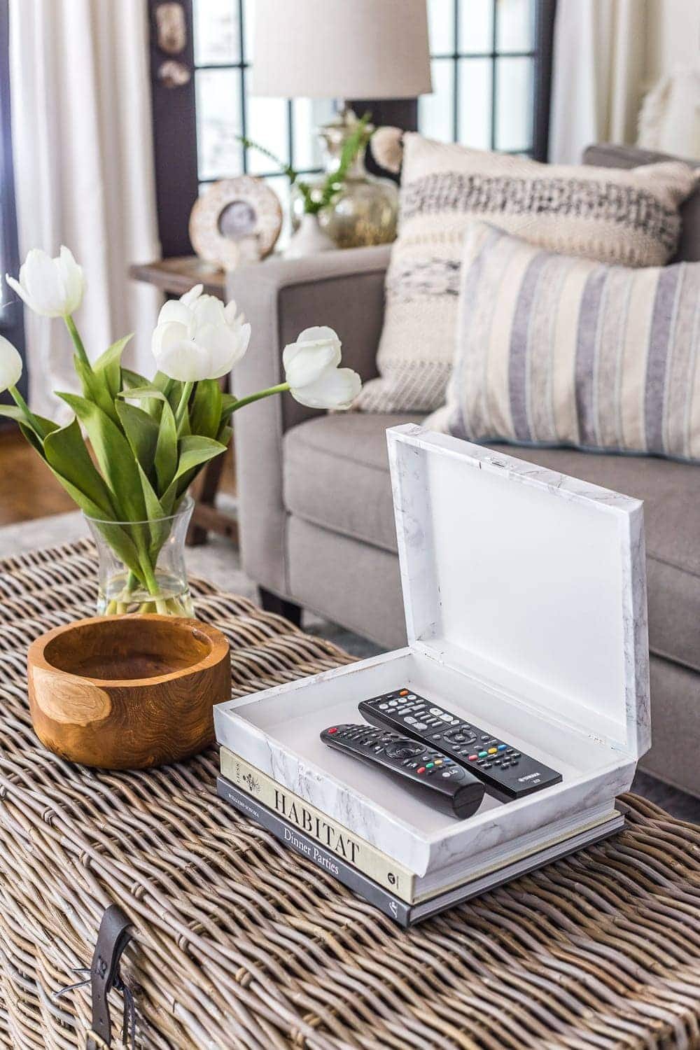 Faux Marble Remote Control Holder from a Cigar Box
