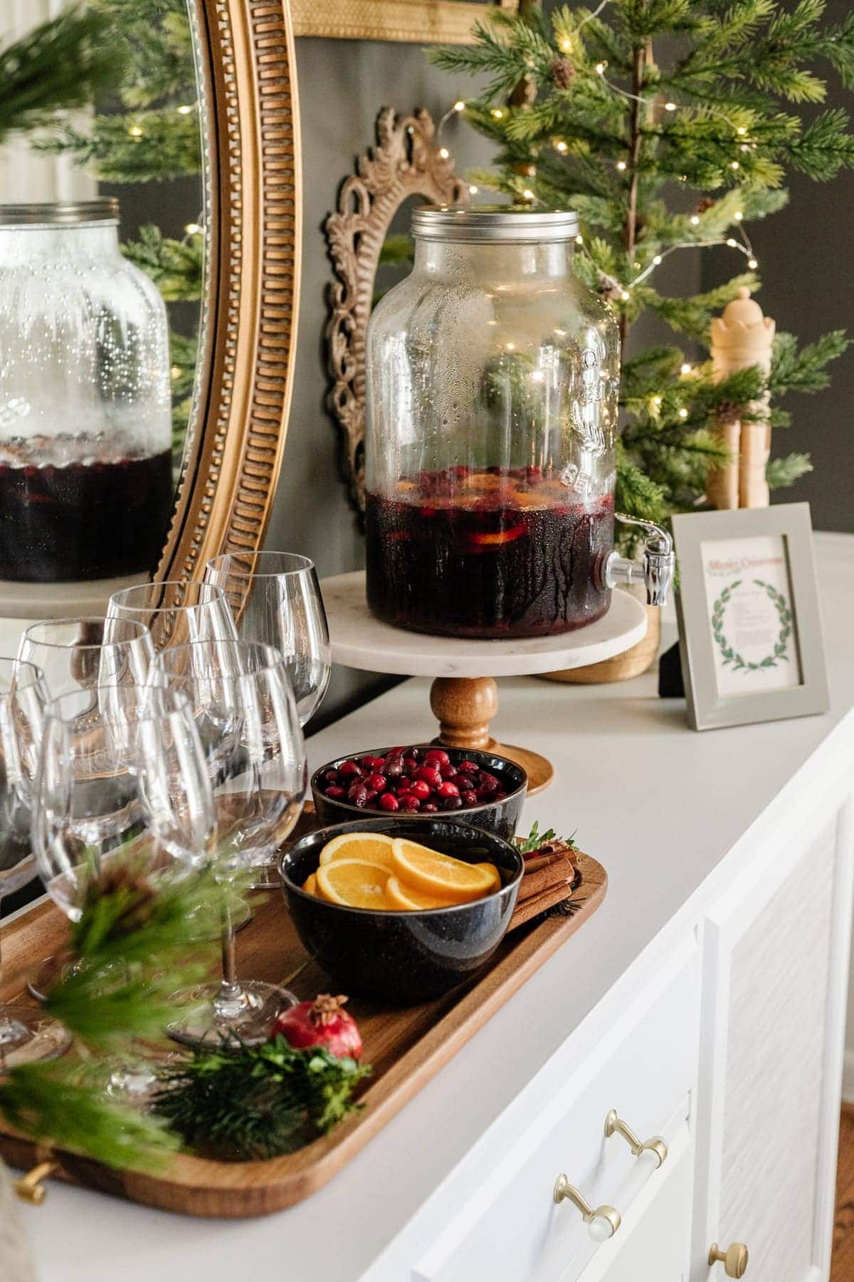 Christmas sangria bar with drink dispenser