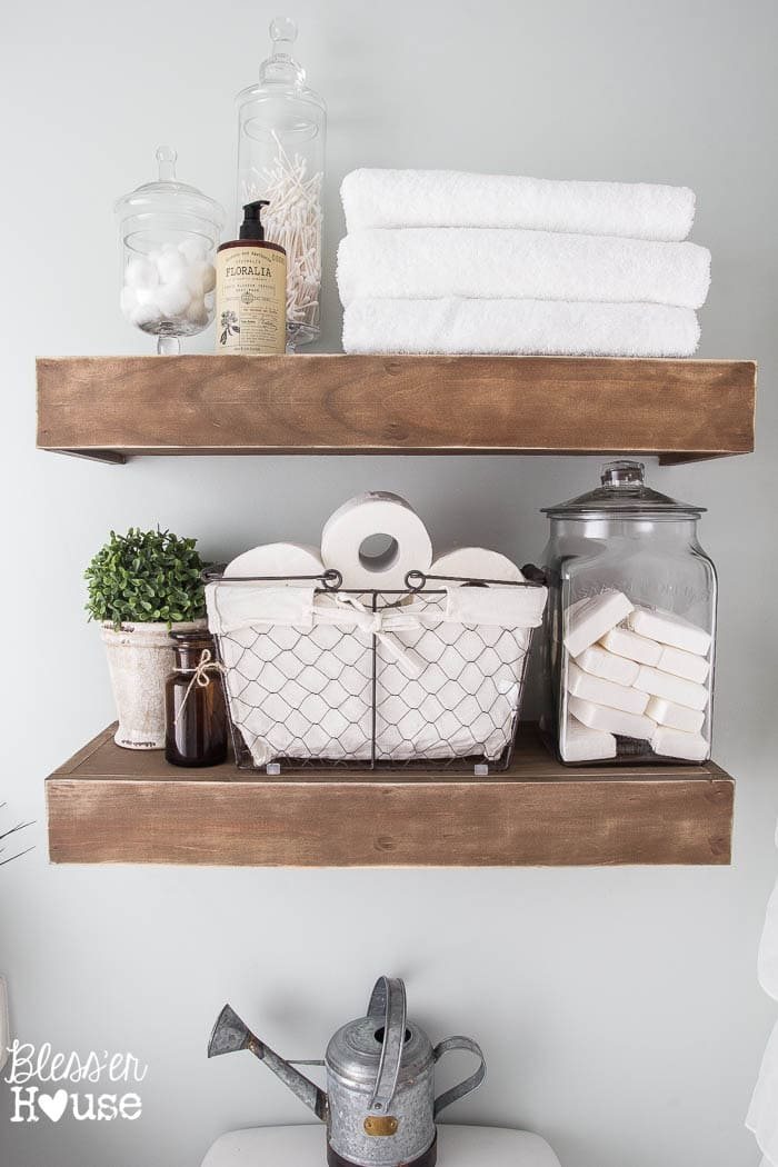 diy wall shelves in a bathroom for wall decor