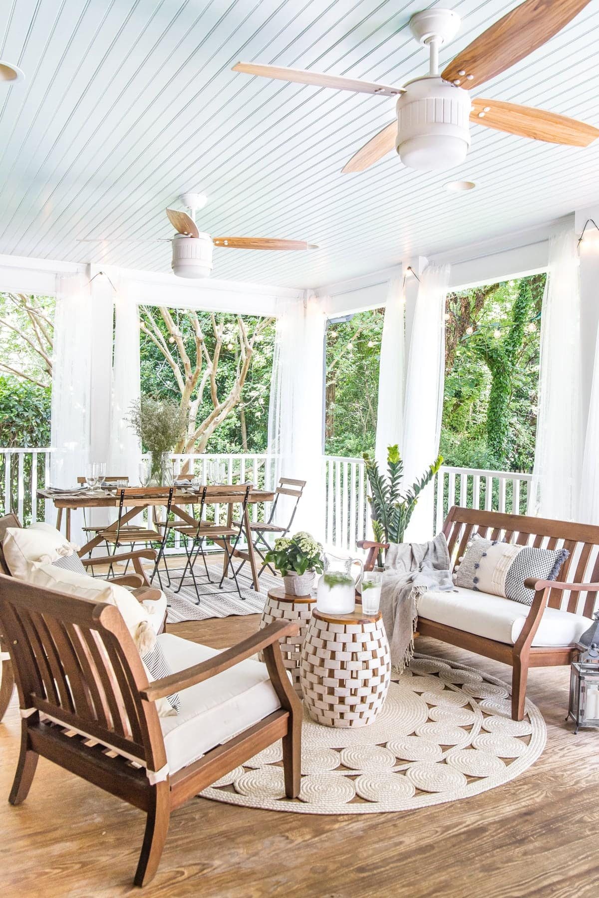 back porch with haint blue ceiling in Benjamin Moore Palladian Blue