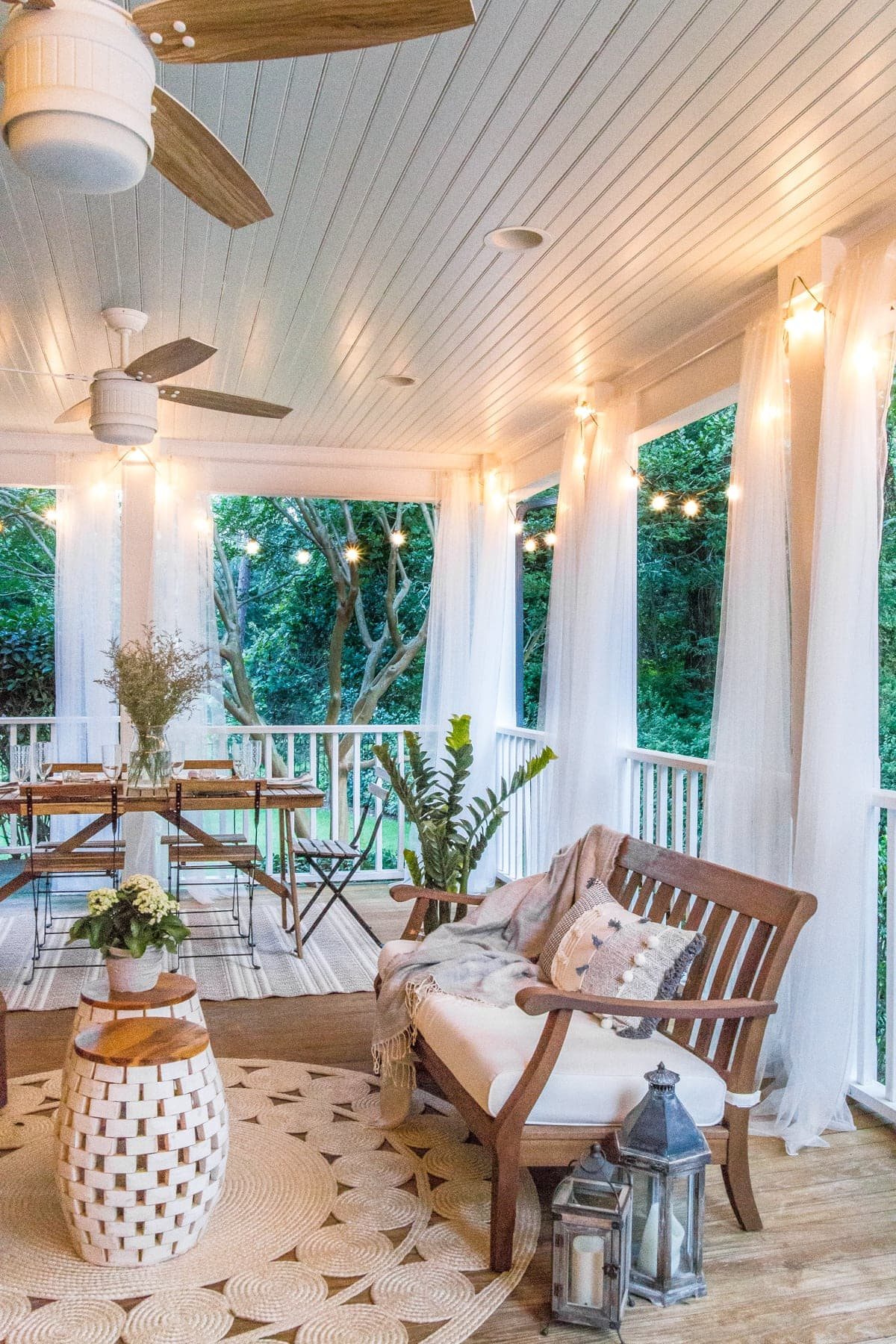 summer night back porch string lights