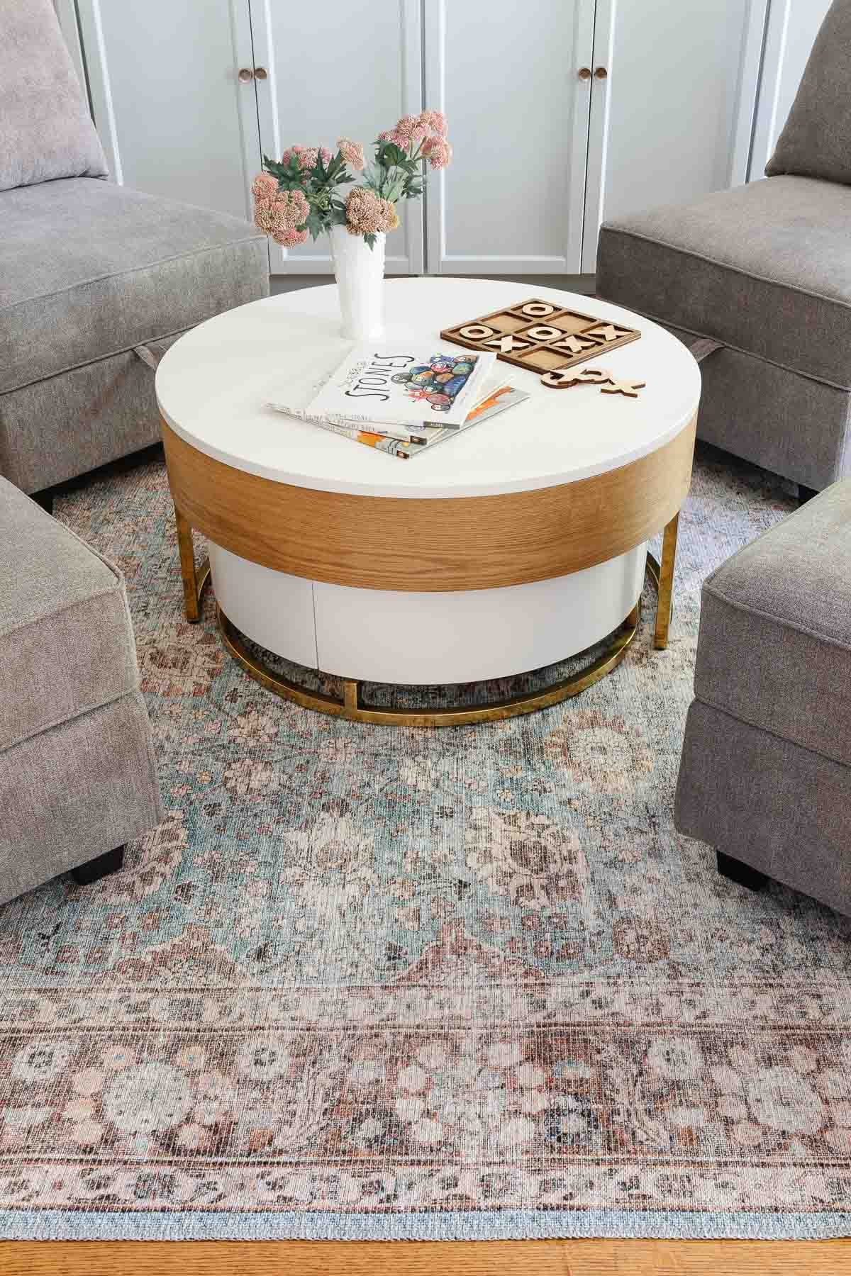 flat weave washable rug in a playroom