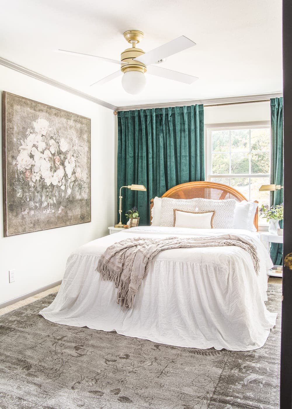 using oversized art as a large wall decor idea to make a room feel bigger