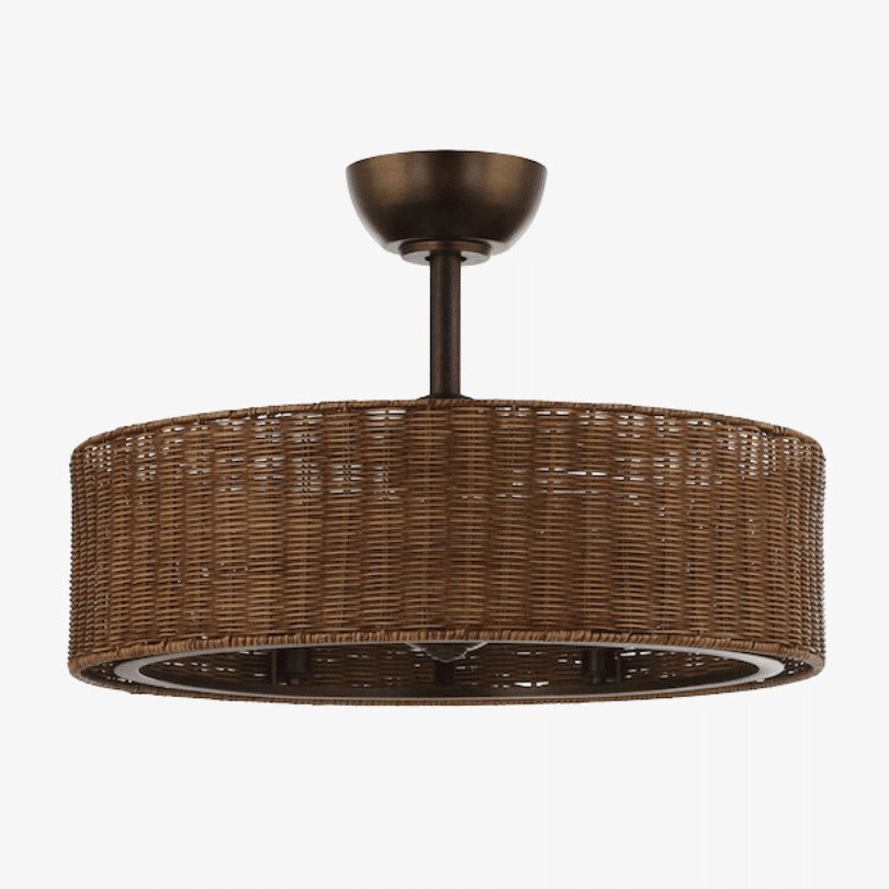 bronze rattan caged chandelier fan