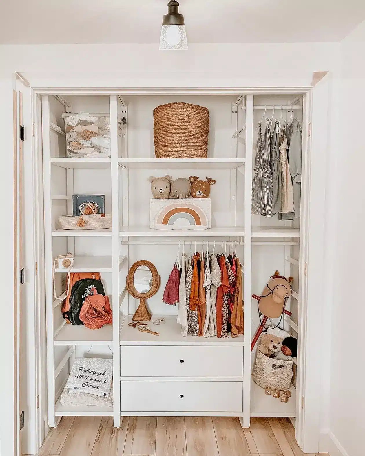 built in baby closet made from shelving units