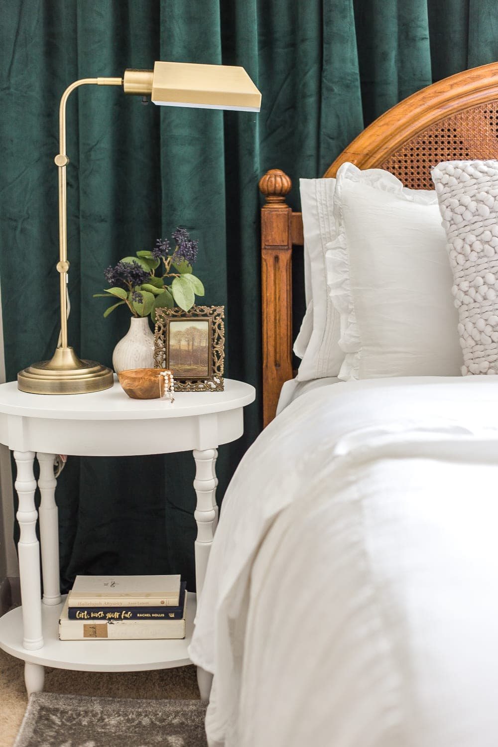A boring guest bedroom gets a luxe, vintage chic makeover using thrifty projects, budget finds, and simple decorating tricks to maximize style and space. #guestbedroom #bedroominspiration #bedroomdecor