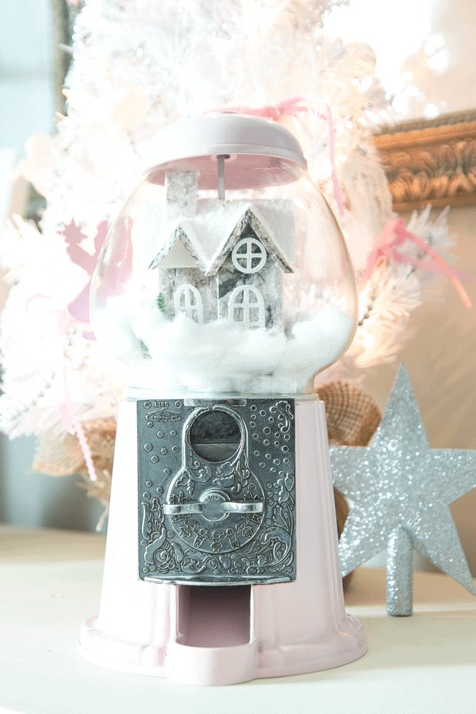 repurposed snow globe using a thrifted gum ball machine