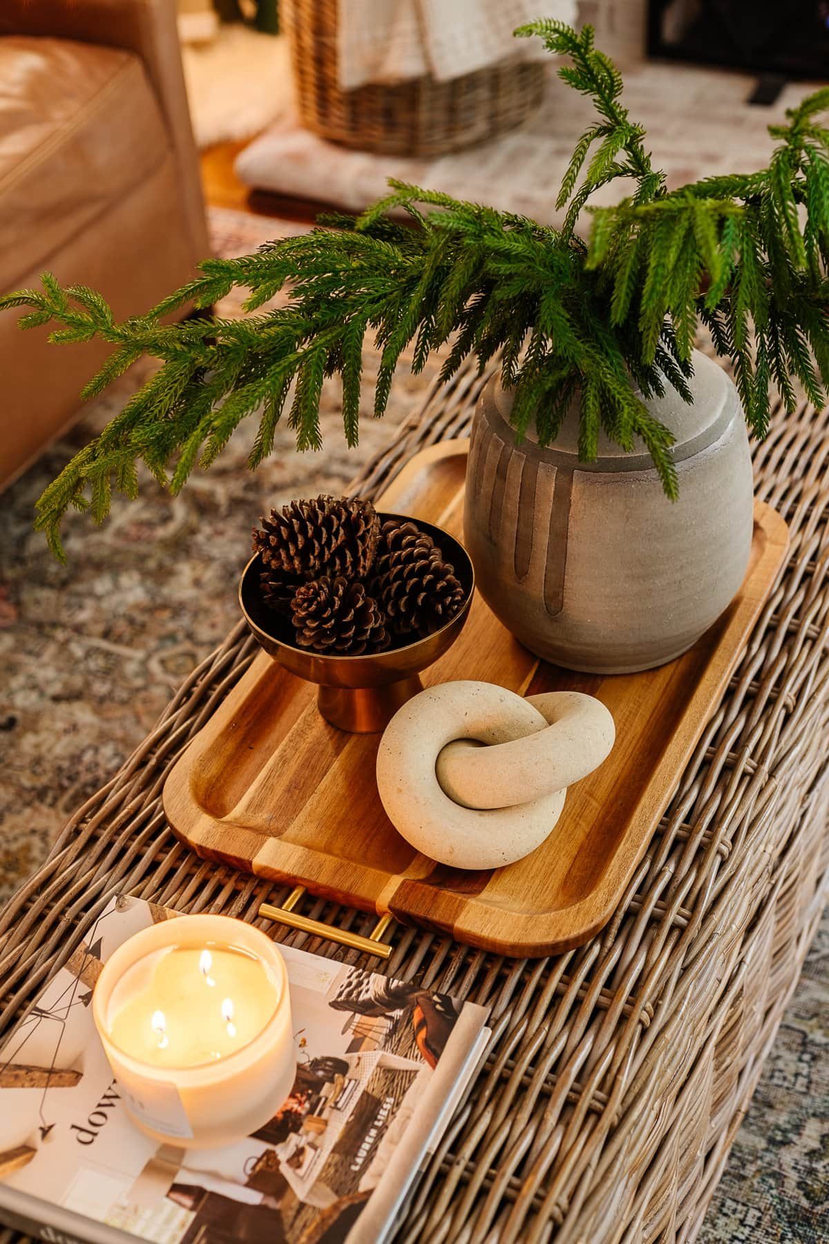 a bowl filled with pinecones to use as homemade holiday decor