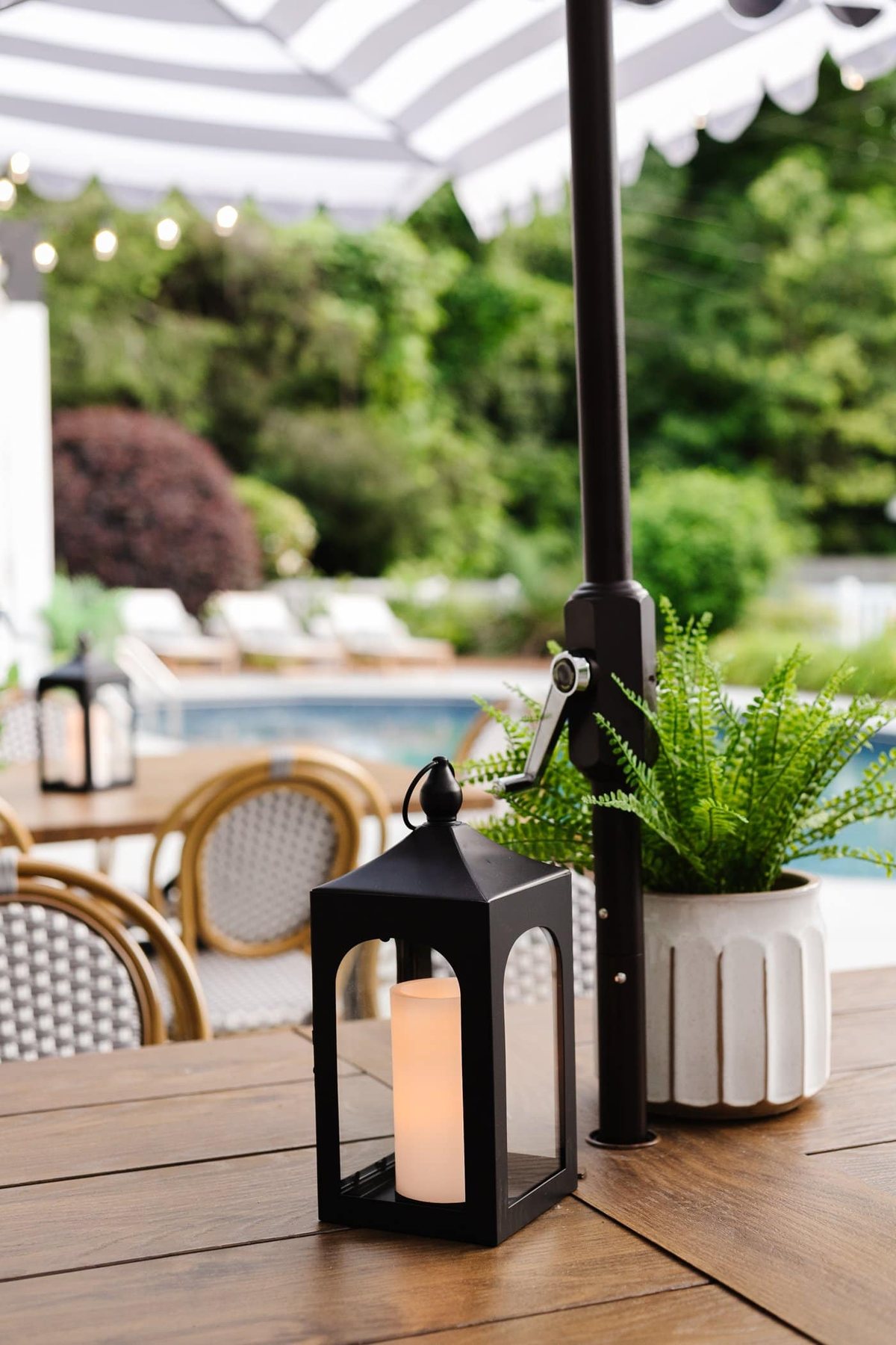 fake outdoor plant on a patio table