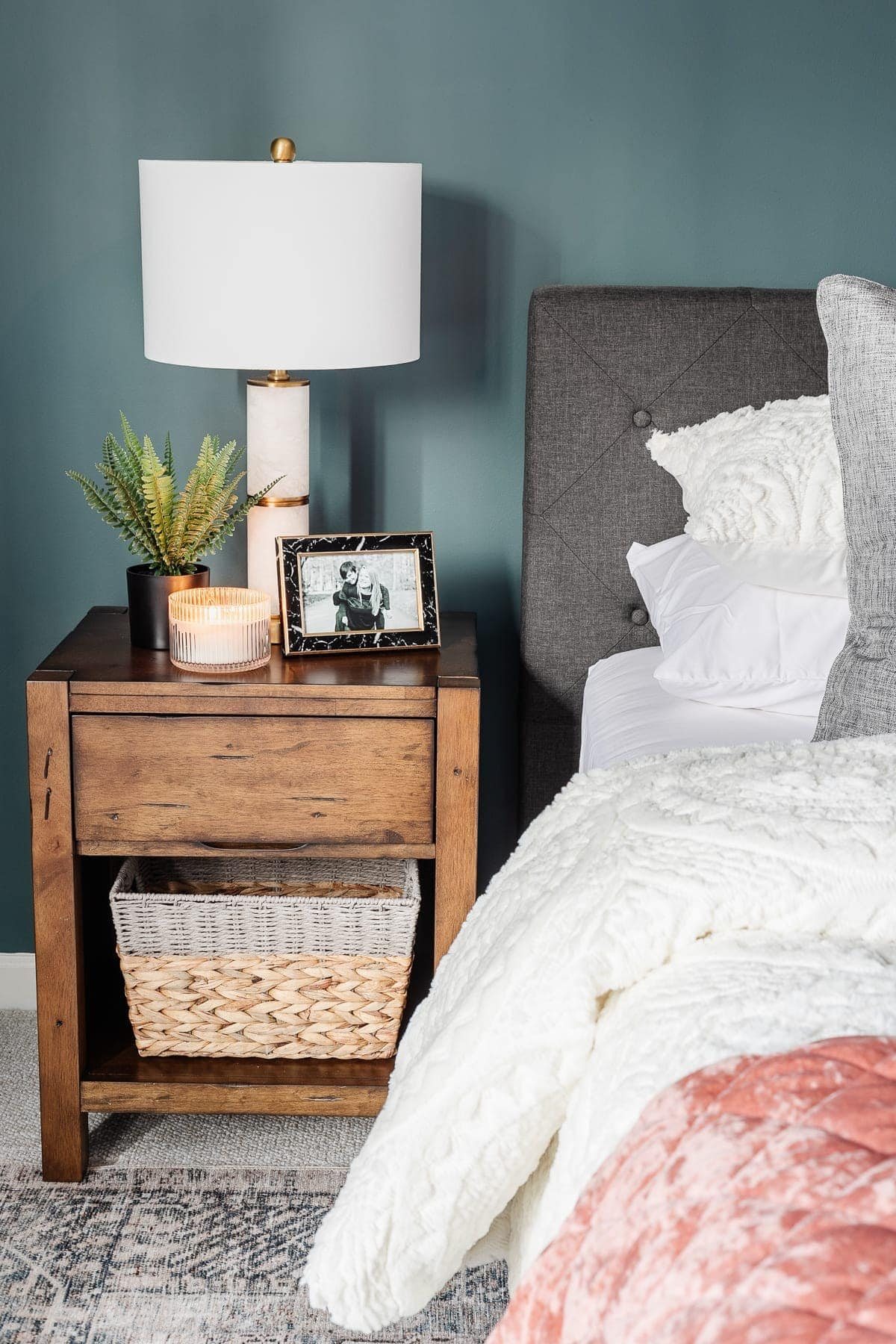 nightstand with basket for storage