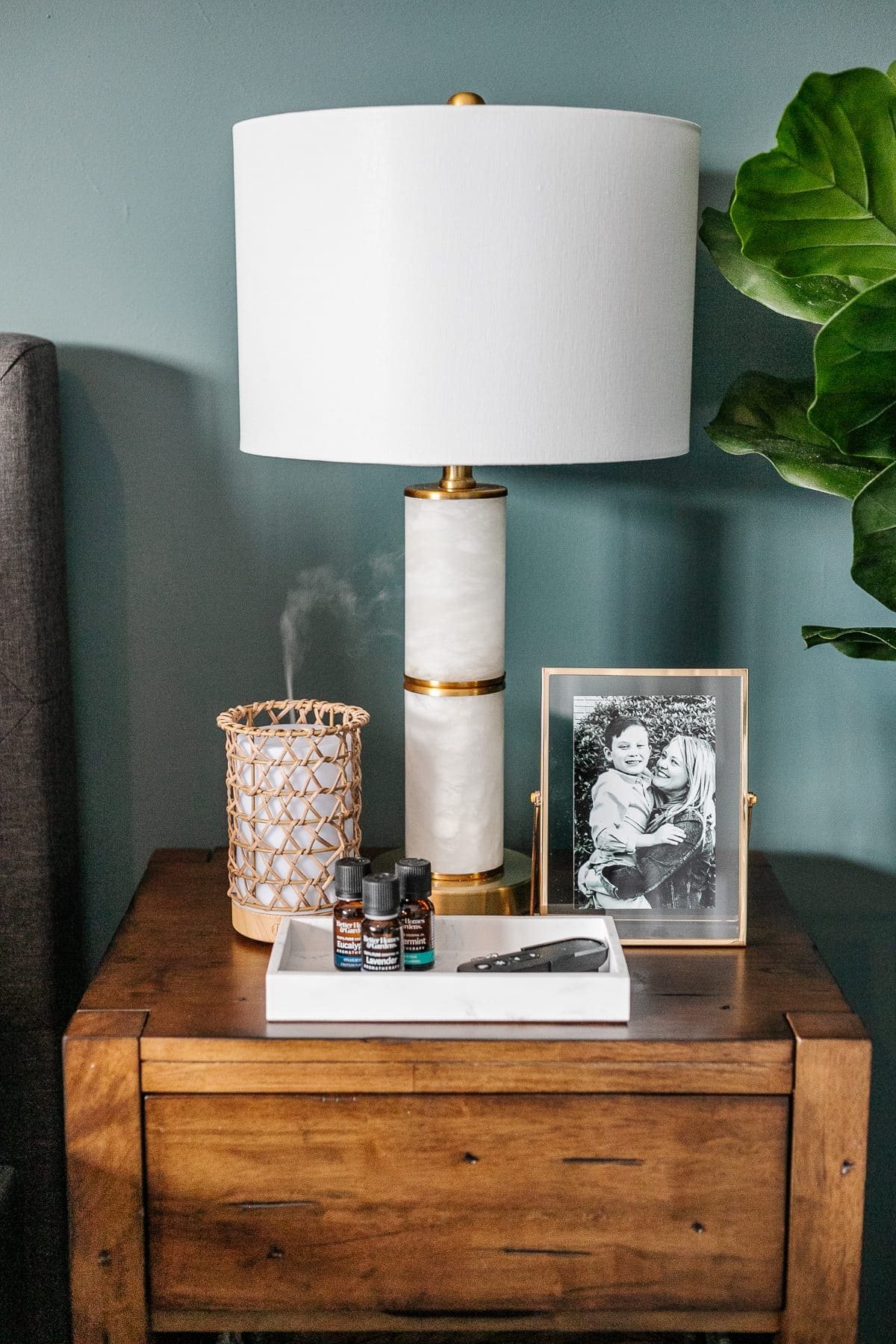 nightstand with essential oil diffuser