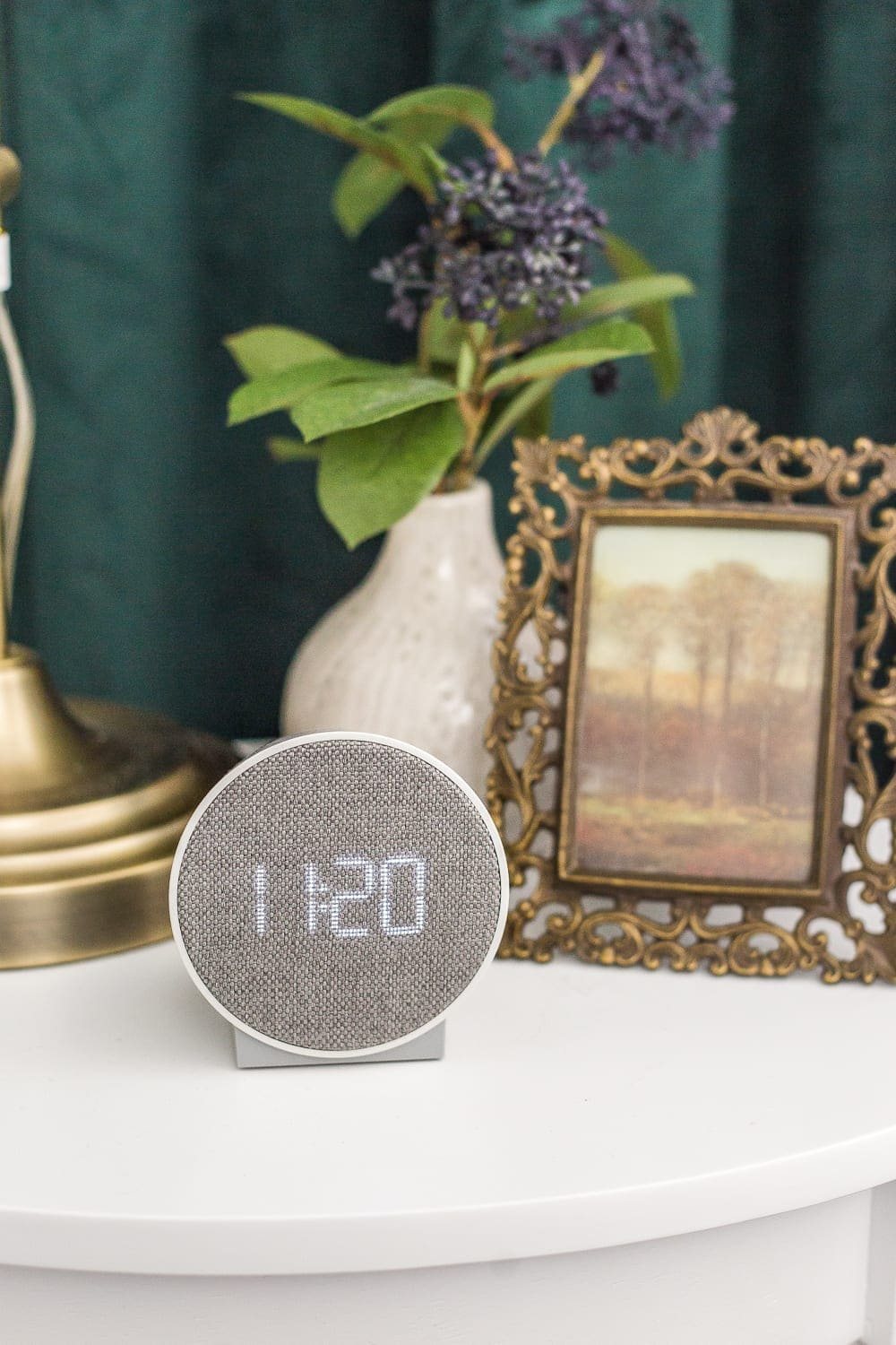 nightstand with alarm clock