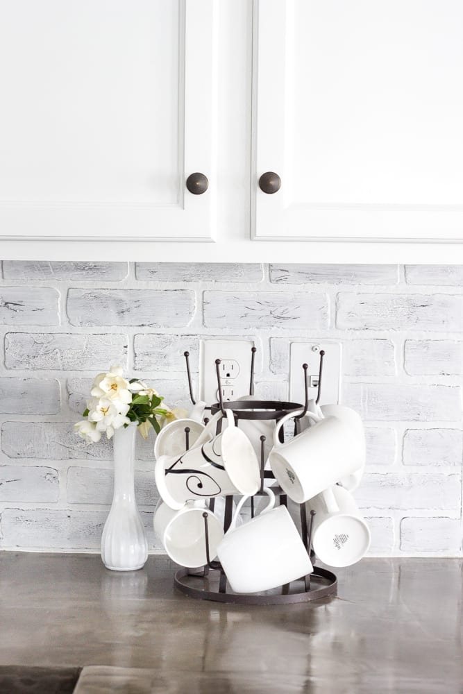 DIY Whitewashed Faux Brick Backsplash