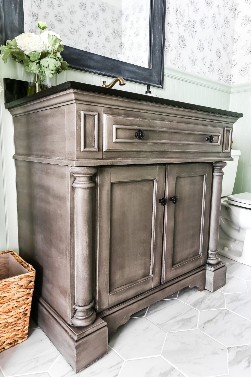 Weathered Gray Wood Look Vanity Makeover