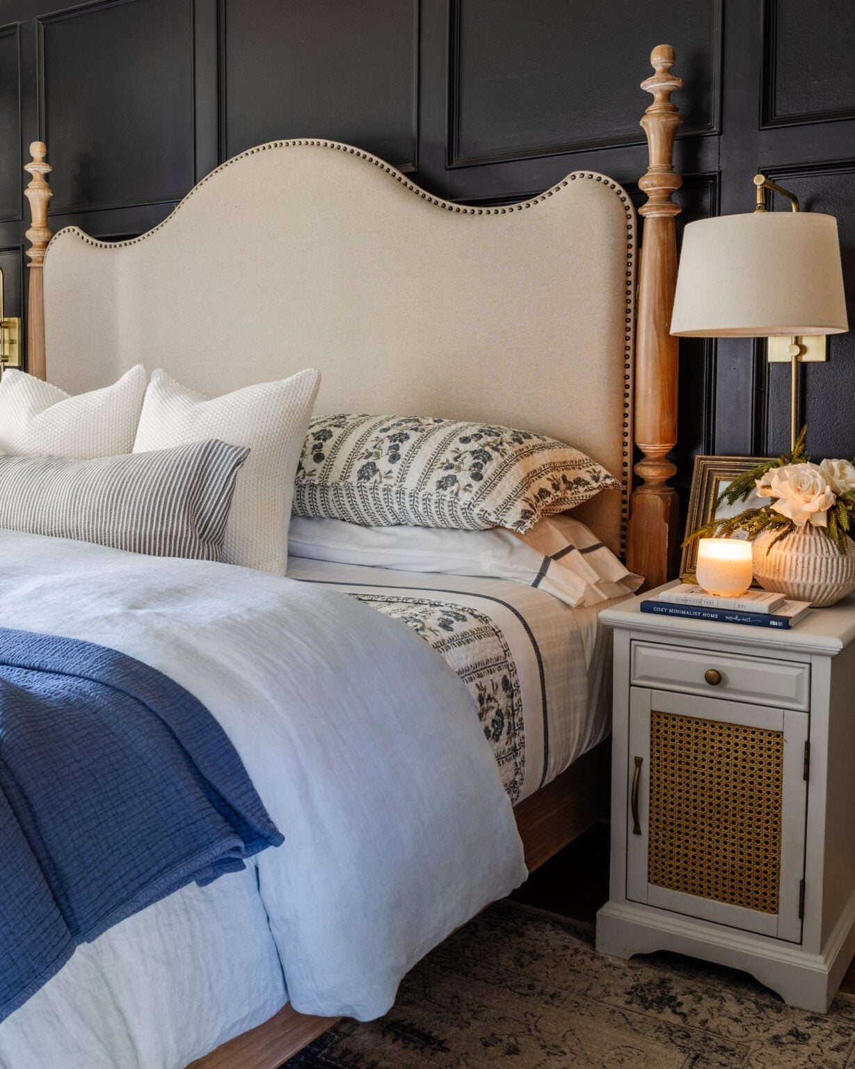night table with bedside sconce wall lamp