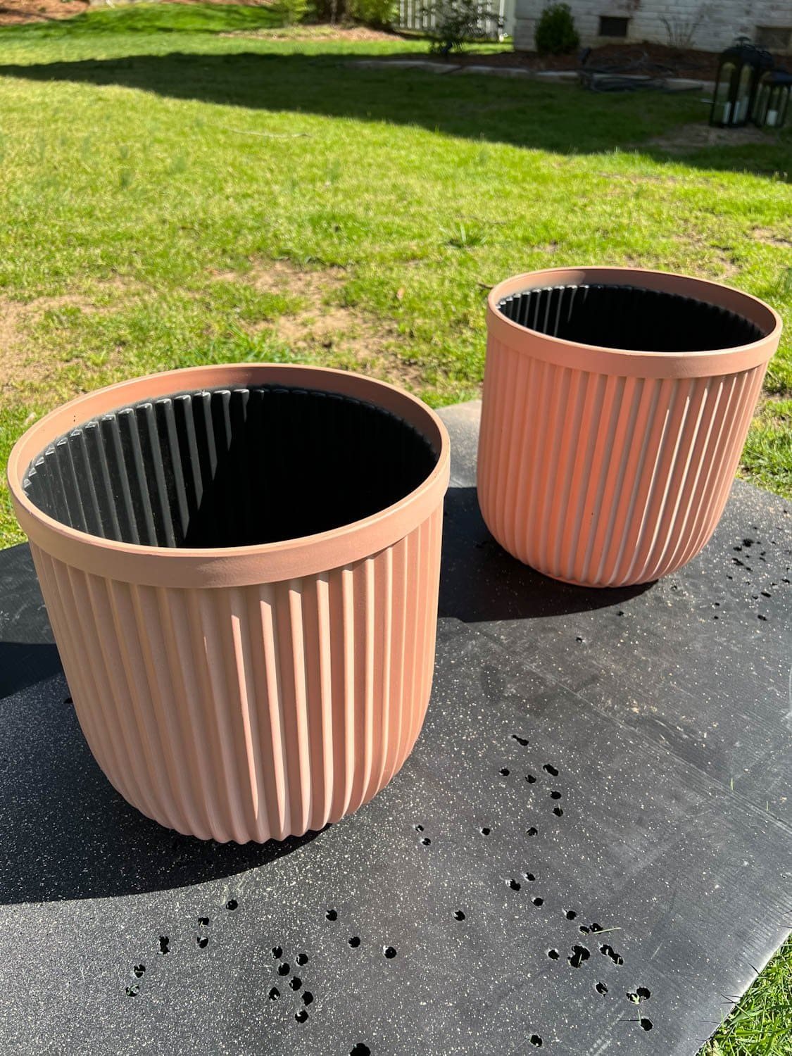terracotta colored fluted resin planters from Walmart