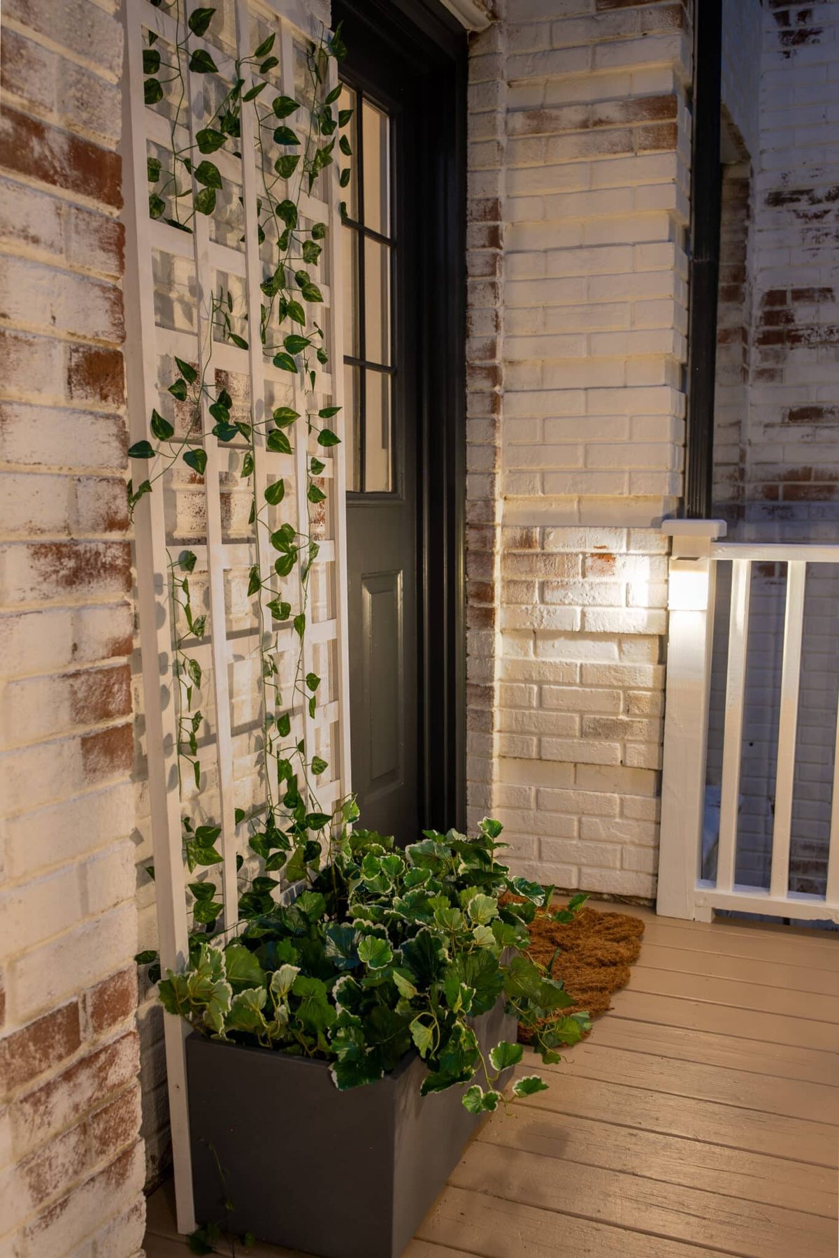 side porch planter with trellis and side door