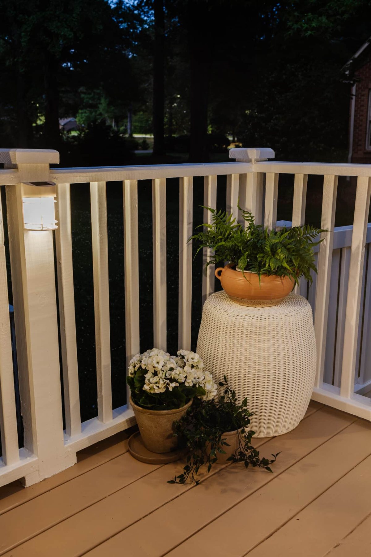 side porch solar deck lights with planters