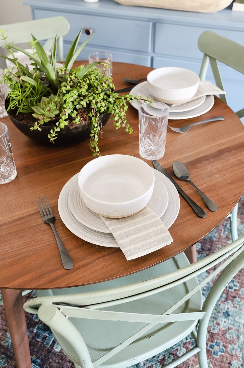 stoneware exposed clay dinnerware and bowl planter