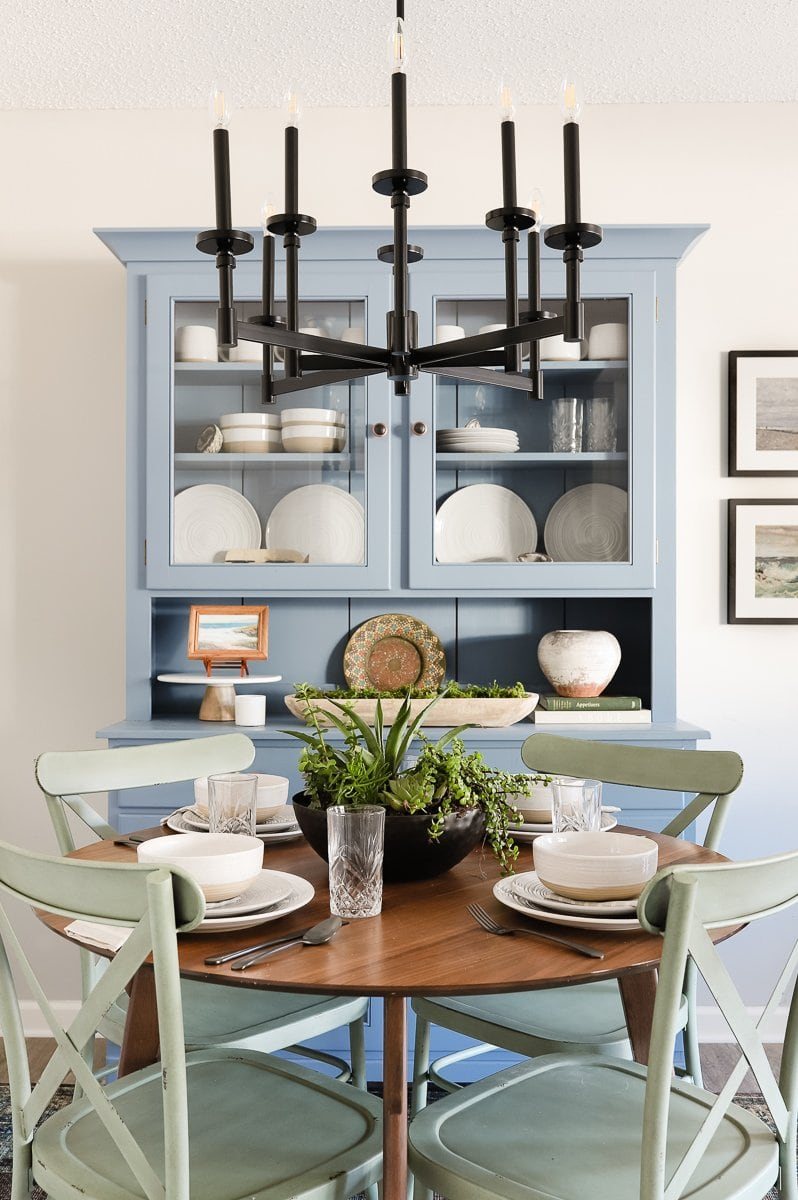 breakfast nook dining set and blue china cabinet