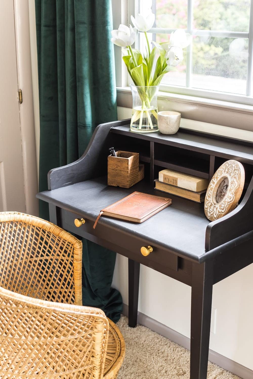 Vintage writing desk makeover in a guest bedroom