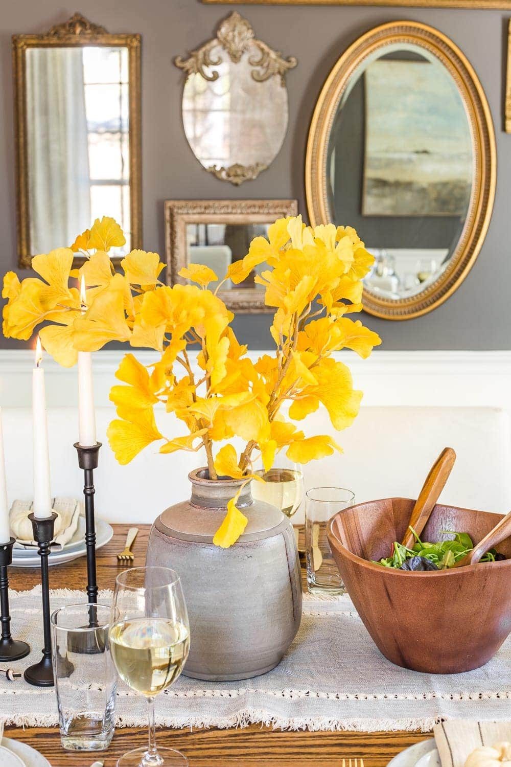 Modern meets traditional fall dining room set for Thanksgiving