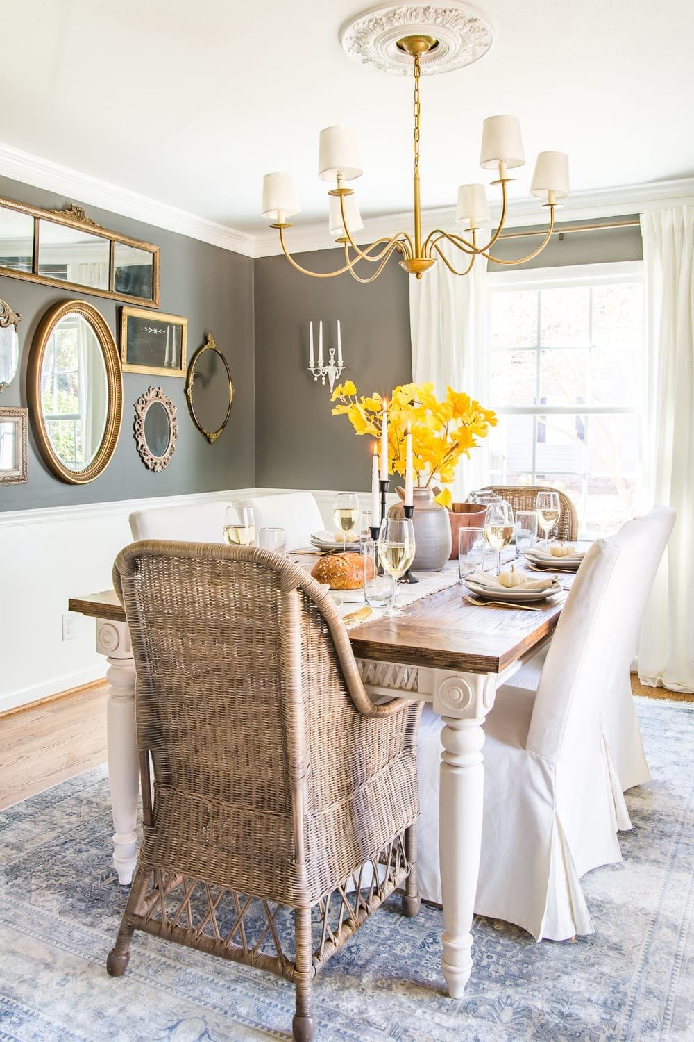 Modern meets traditional fall dining room set for Thanksgiving