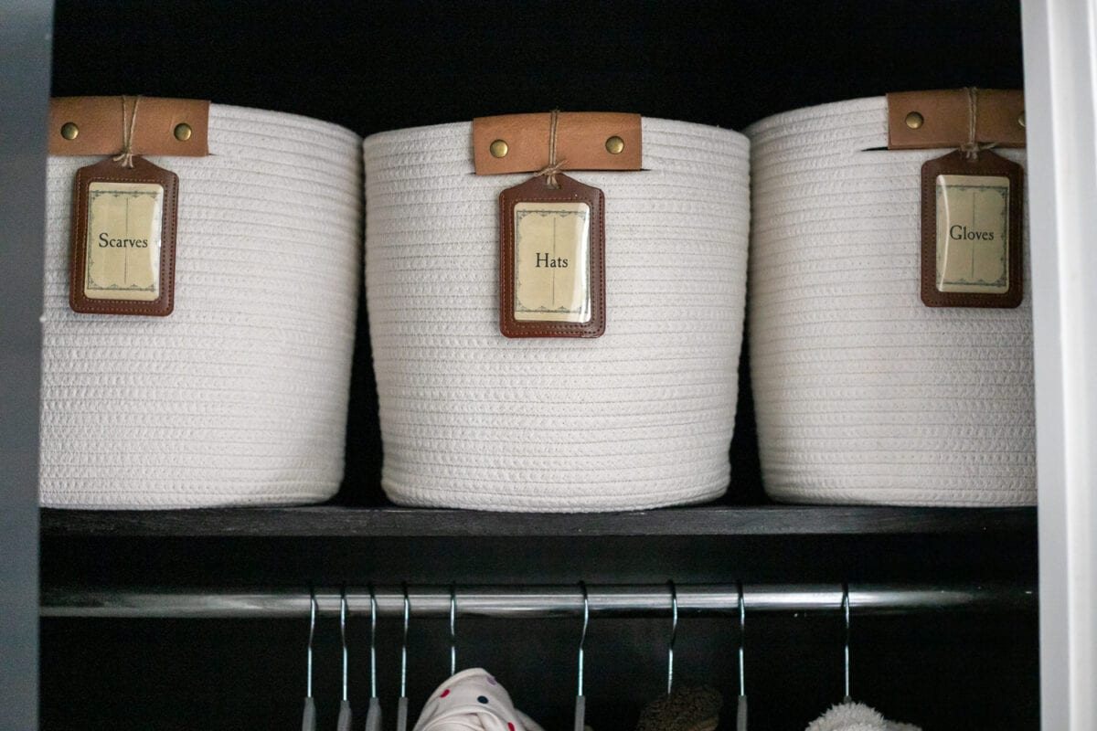 coat closet labels for bins to organize winter gear