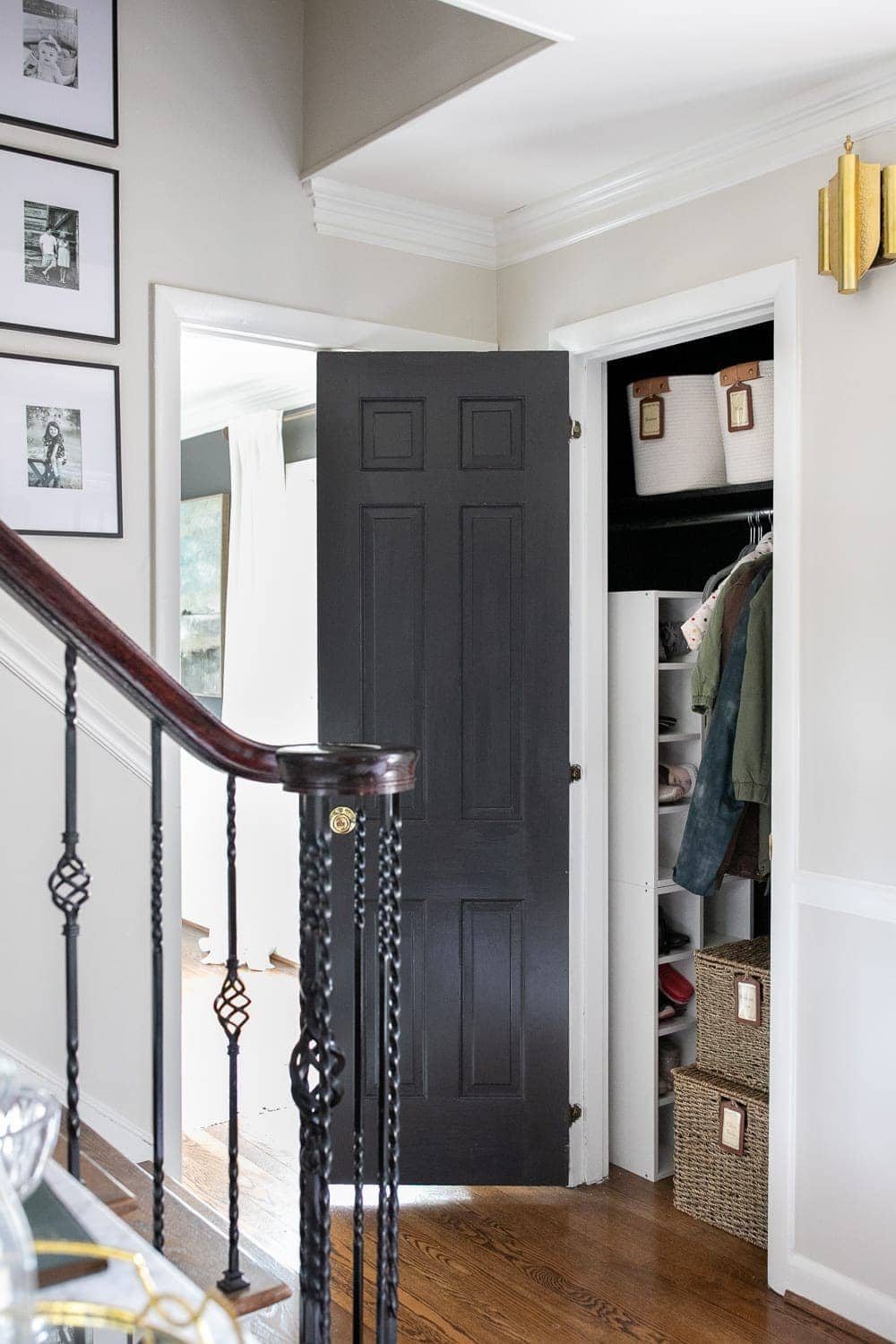 organized hallway closet in an entryway