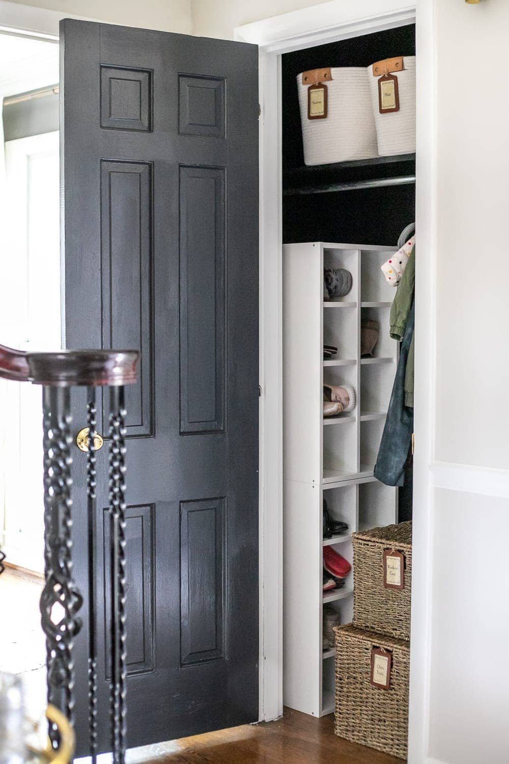 organized coat closet in a foyer