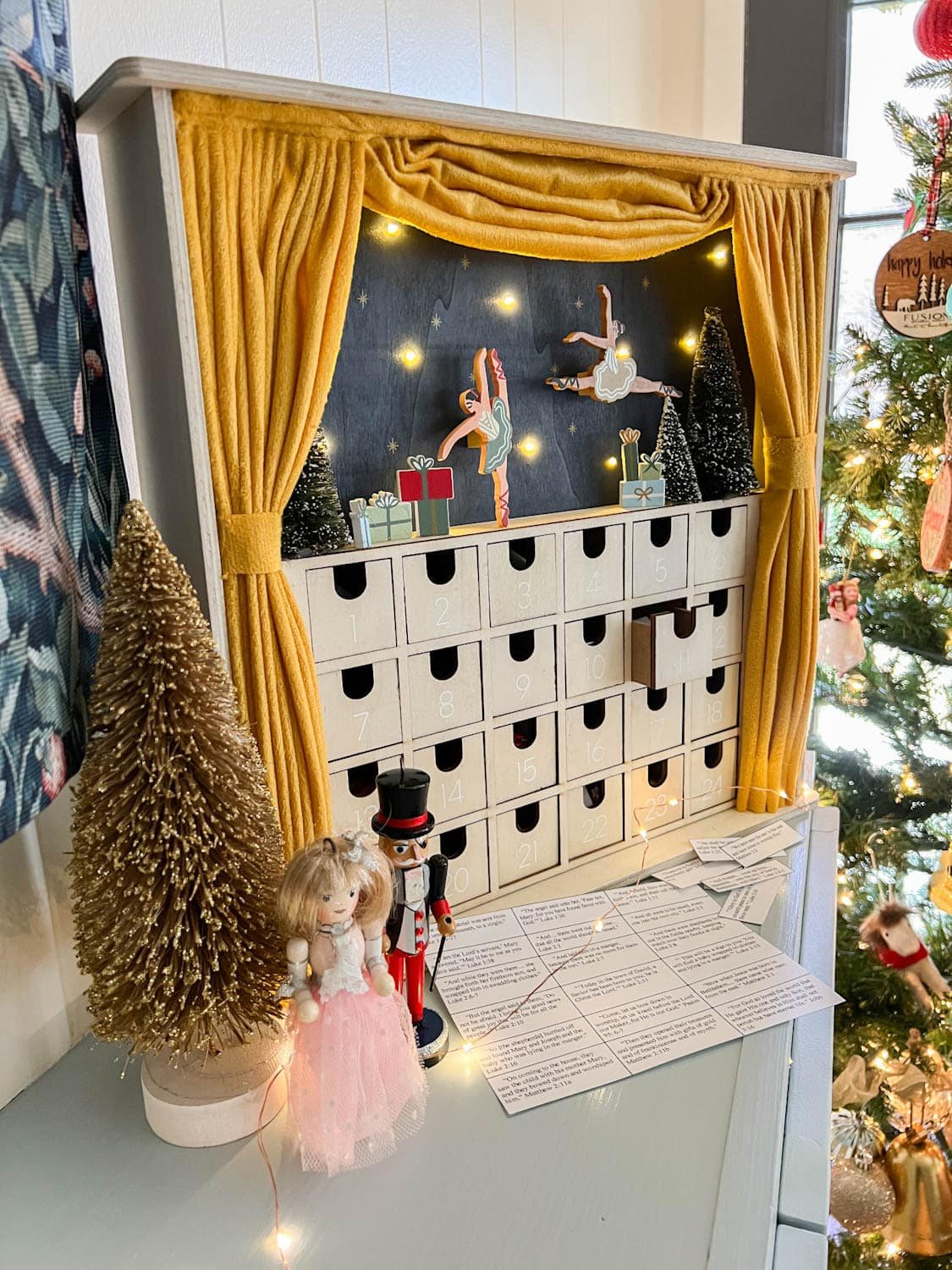 Advent Bible verse Christmas story printable with ballet themed Advent calendar