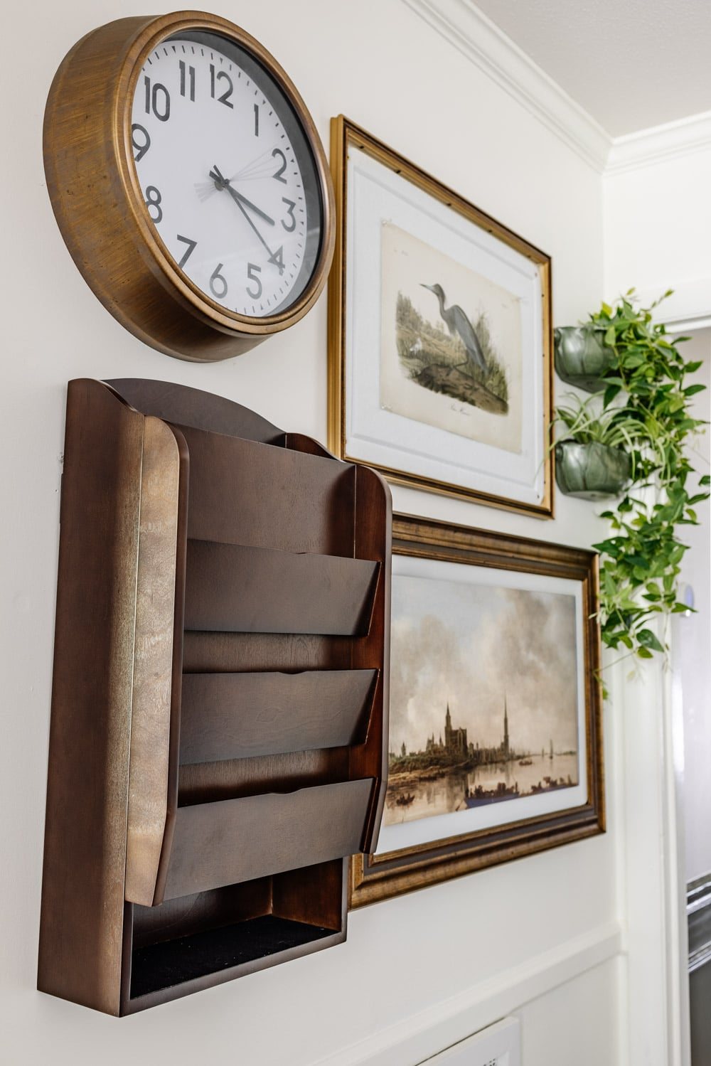 key rack and mail sorter cabinet on family command center wall